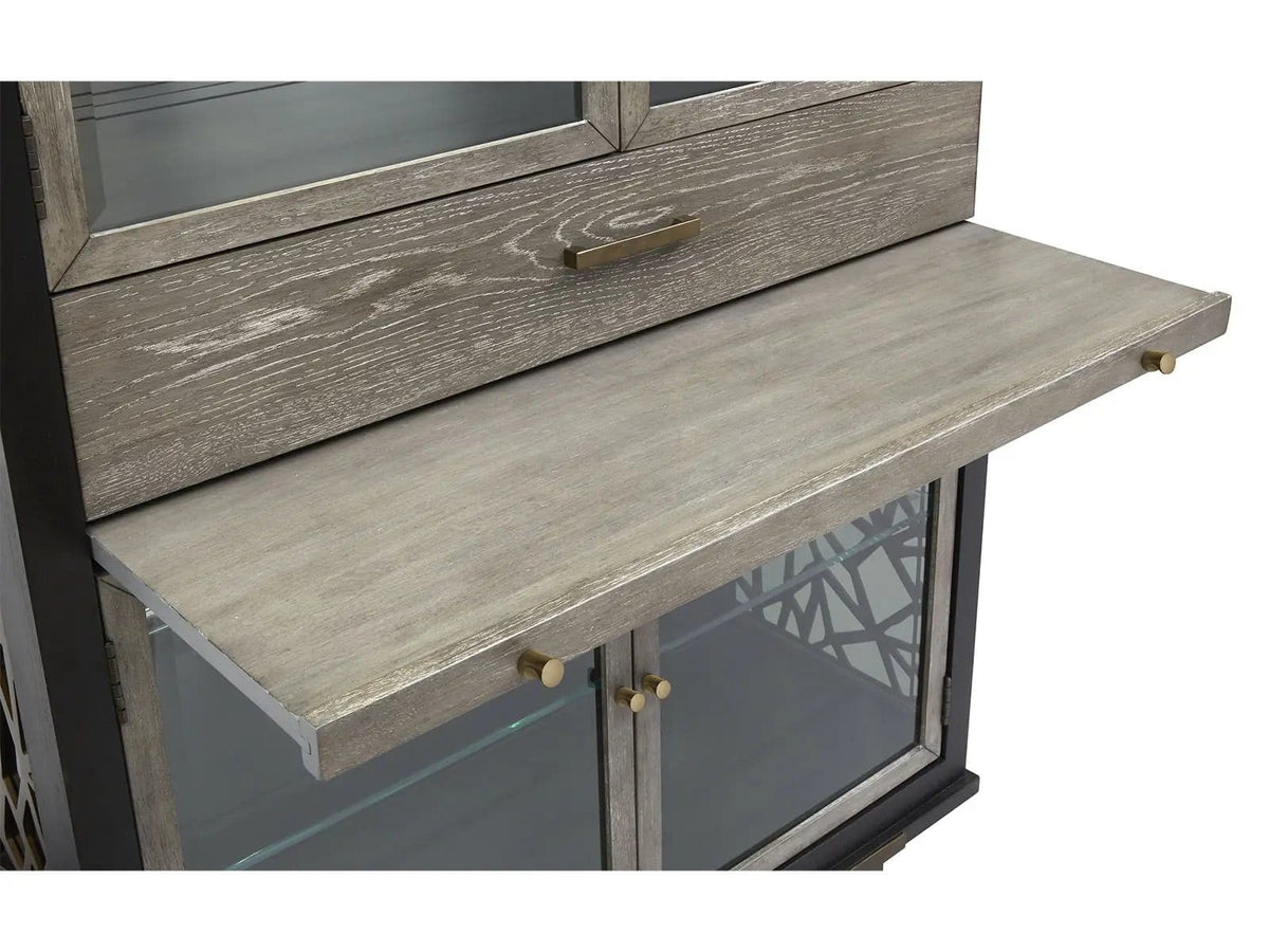 Ryker Display Cabinet | 18 x 42 x 69.38 in | Oak Veneer & Tempered Glass | Nocturn Black And Coventry Gray