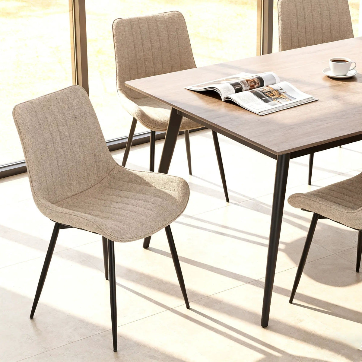 Dining Chair Set With Padded Backrests (Set of 4) - | 24 x 21.2 x 33.8 in | Fabric & Metal | Beige