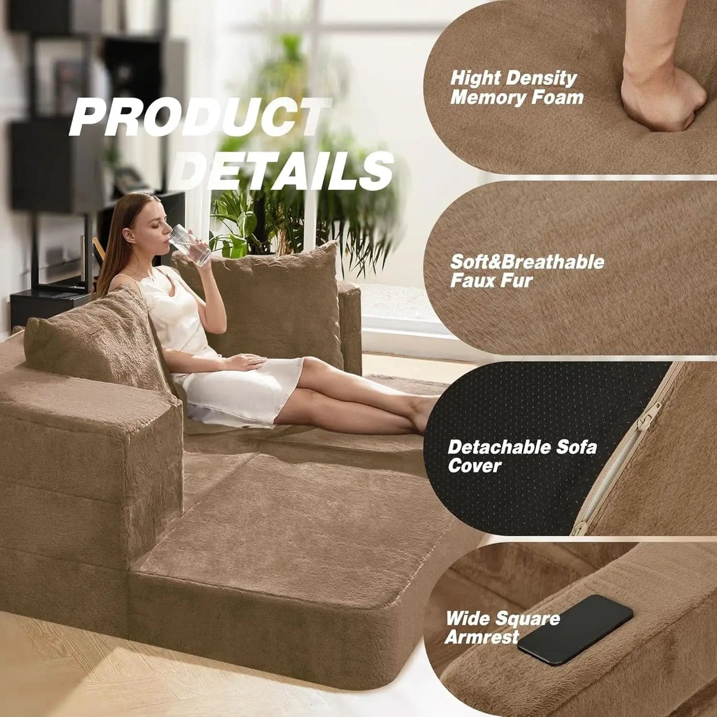 Folding Bean Bag Chair 3in1 Convertible Sofa Bed Brown from PriceLows™