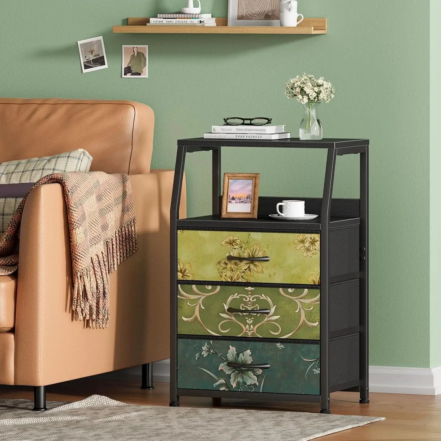 Retro Nightstand With 3 Drawers And 2 Tier Shelf Storage from PriceLows™