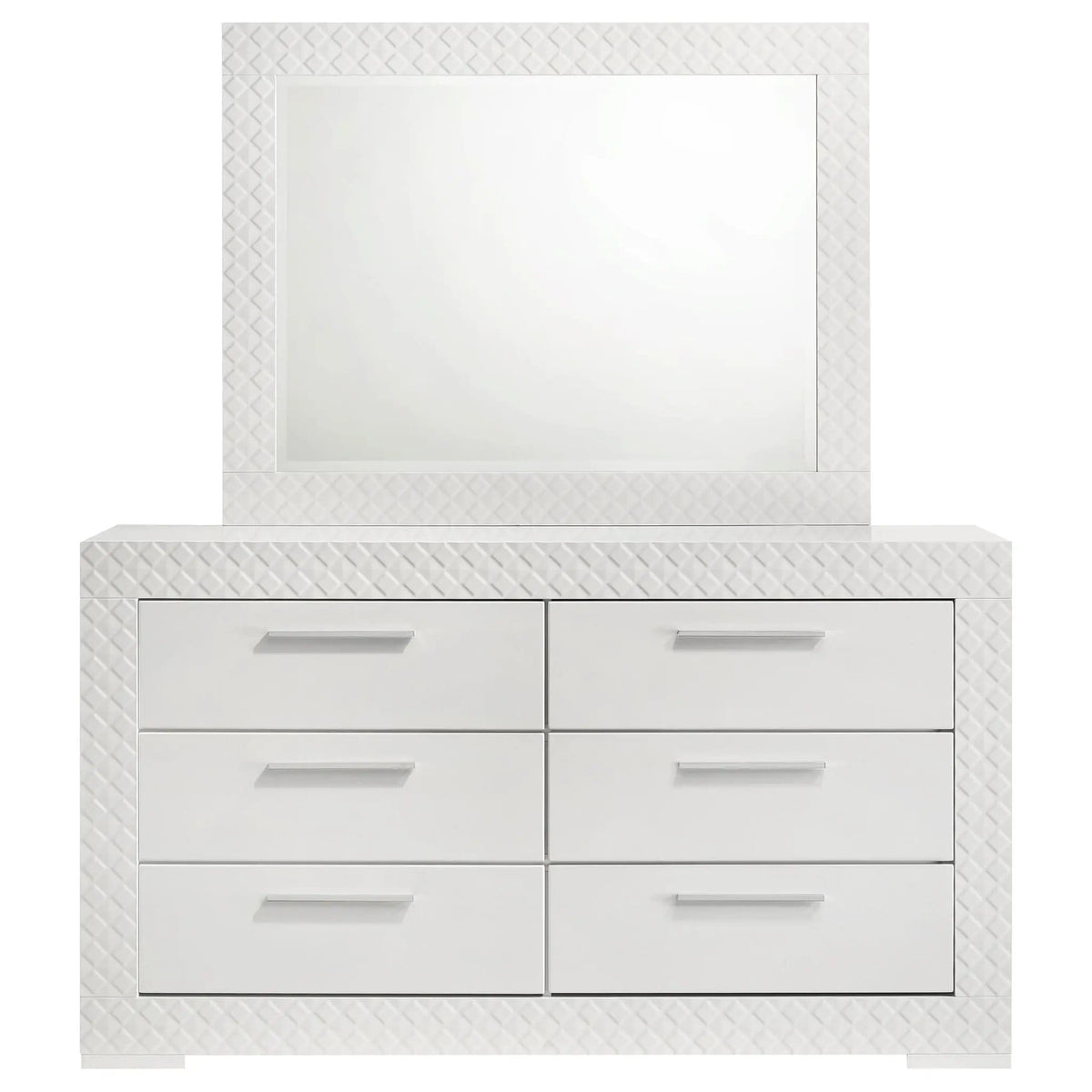 Ives 6-drawer Dresser and Mirror White High Gloss | 63 x 18 x 74 in | 6-Drawer | Bedroom