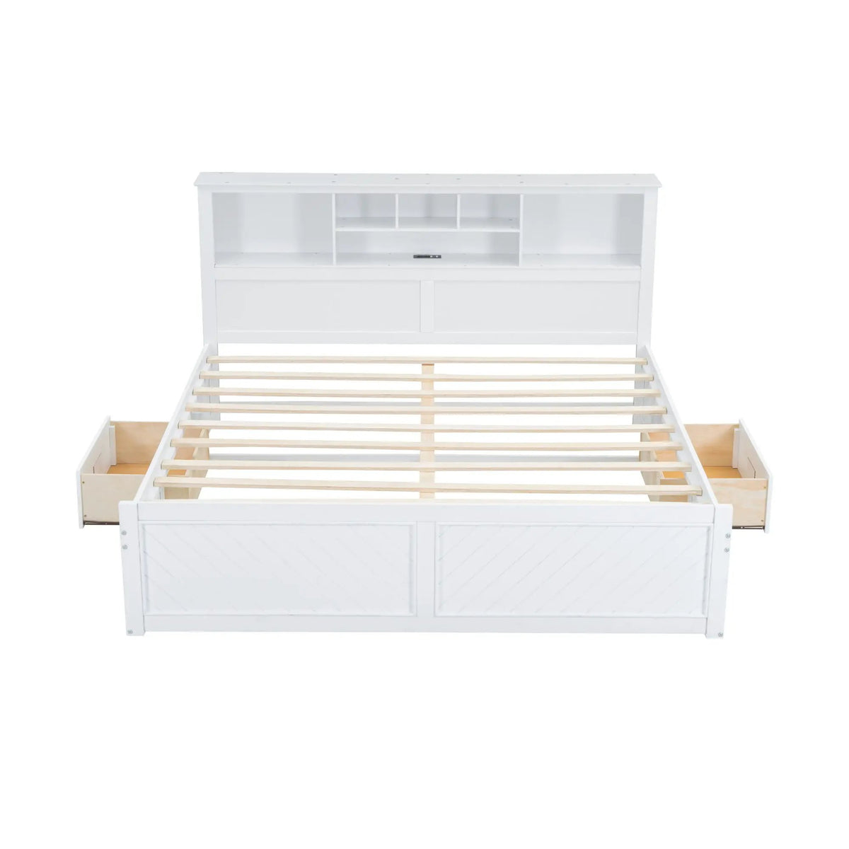 Platform Bed | Storage Headboard | USB Outlets | Solid Pine