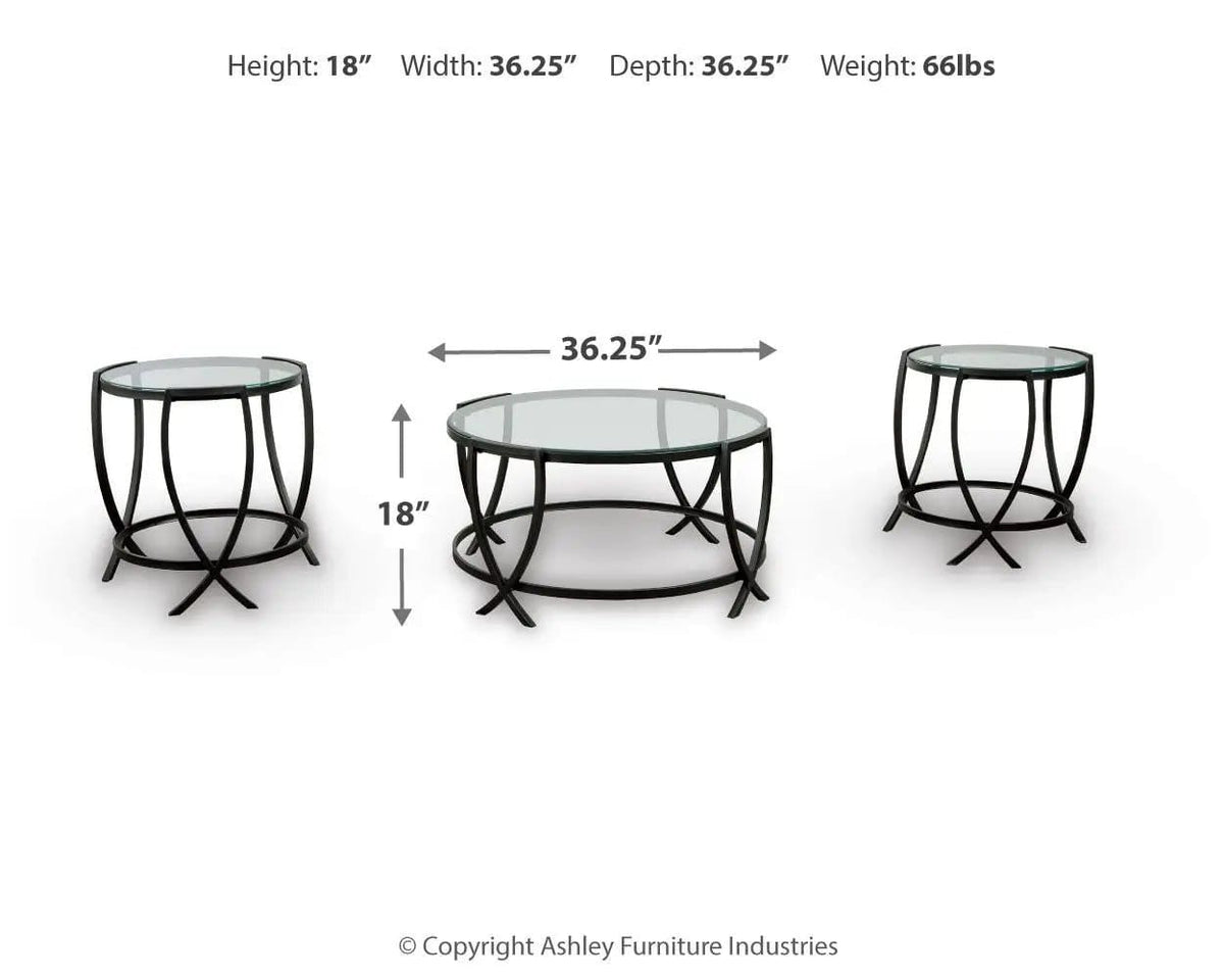 Tarrin Occasional Table Set (Set of 3) | 36.88 x 36.88 x 17.75 in | Tempered Glass & Metal | Black