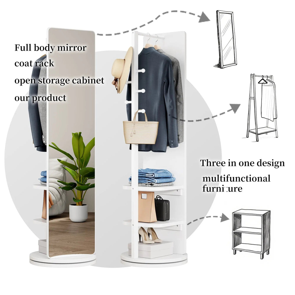 Full Length Mirror | 360 Rotation Design | Solid Wood Rack