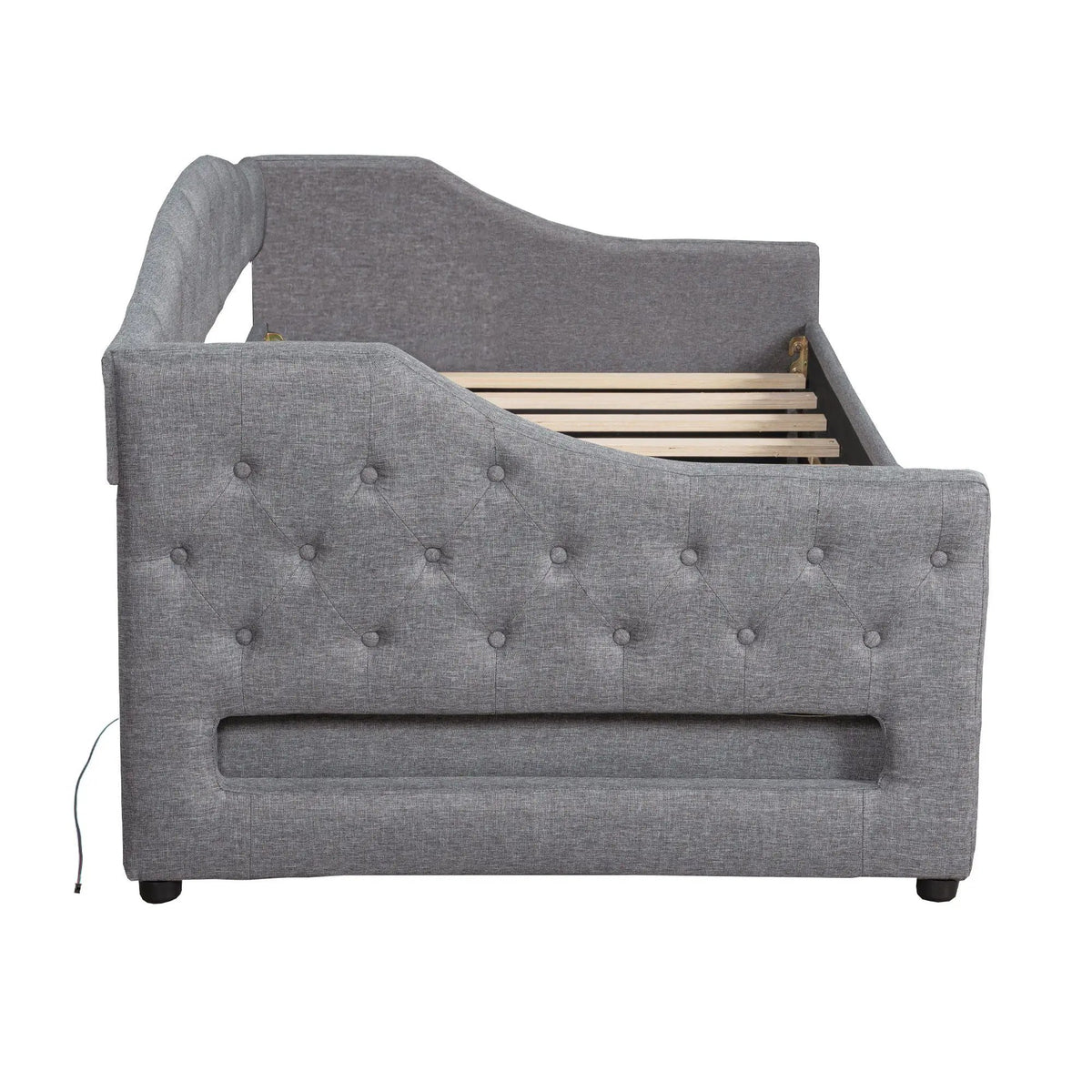 Daybed With LED Lights | Upholstered Trundle Daybed | Thickly Padded Sponge | 84 Inch Length