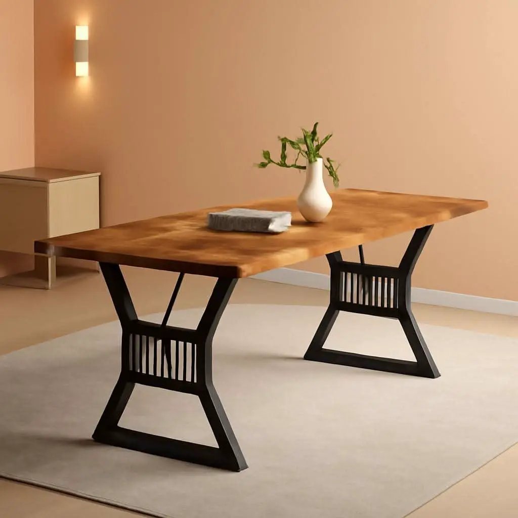 70.8 Inch Farmhouse Dining Table With Heavy Duty Metal Legs from PriceLows™