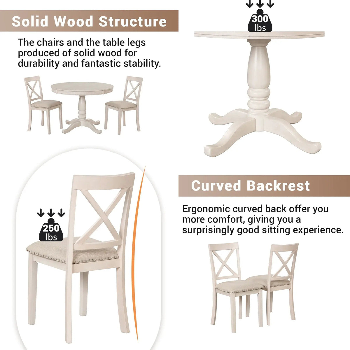 Round Dining Table Set | 4 Matching Chairs | Modern Design | Rubberwood Top
