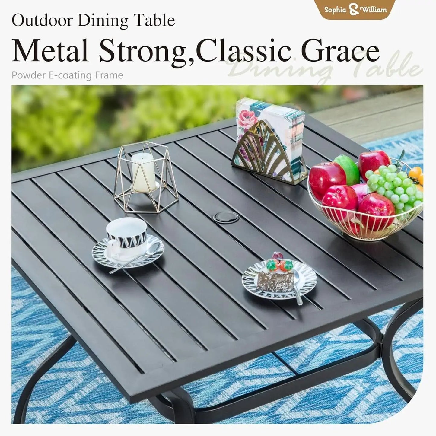 Patio Table And Chairs Set Black 37 Inch Square Table For 4 from PriceLows™