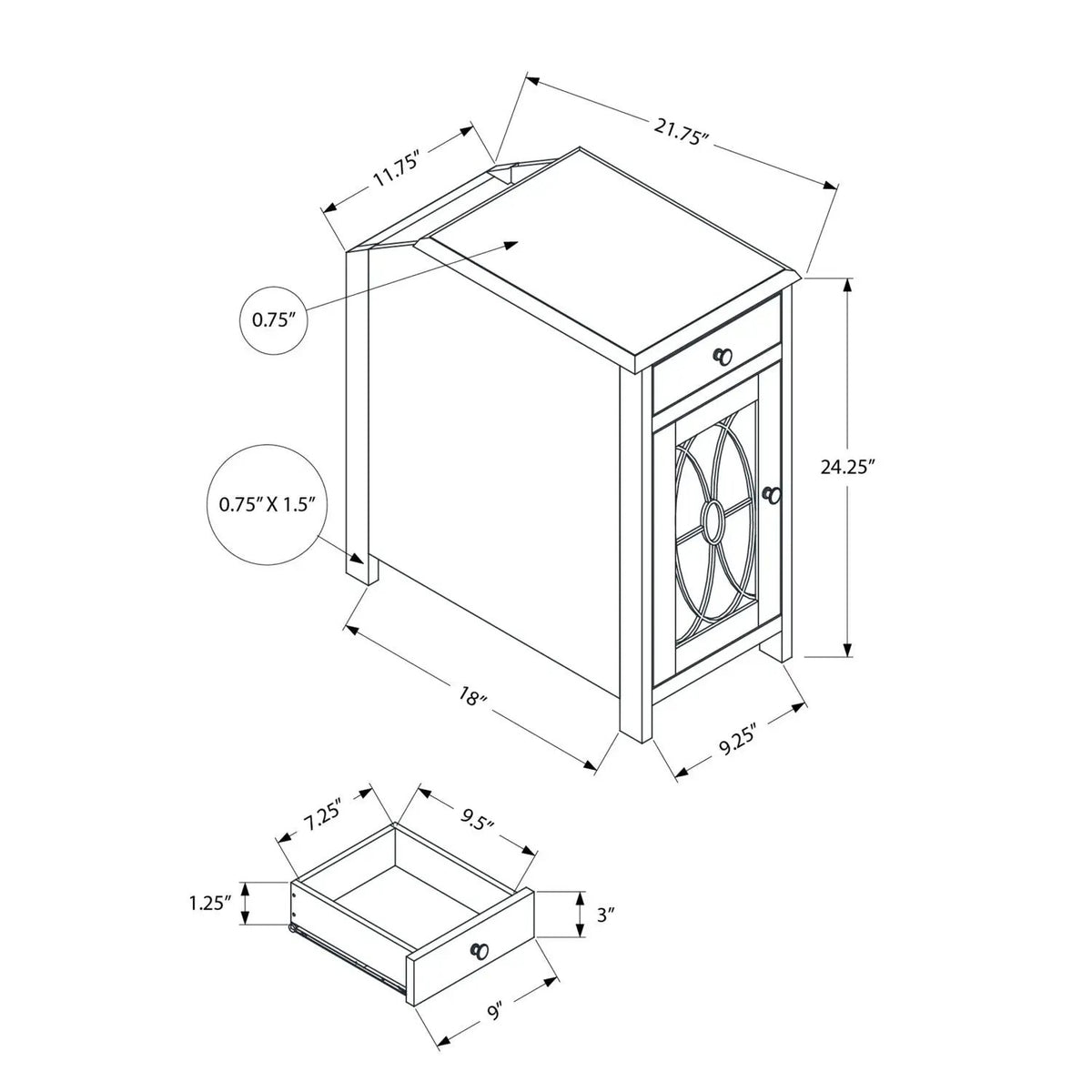 Accent Side Table | Drawer And Open Shelf | Glass Back Inlay | Traditional Taupe