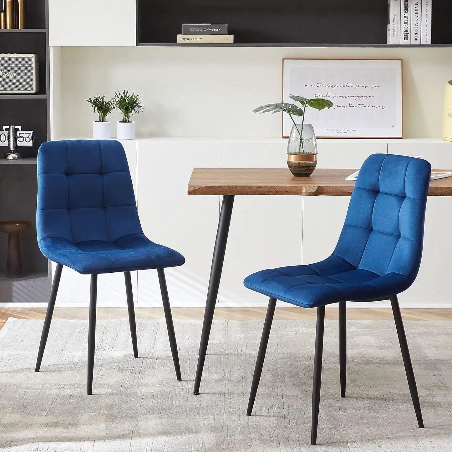 Navy Blue Velvet Dining Chairs Set of 4 Armless Tufted from PriceLows™