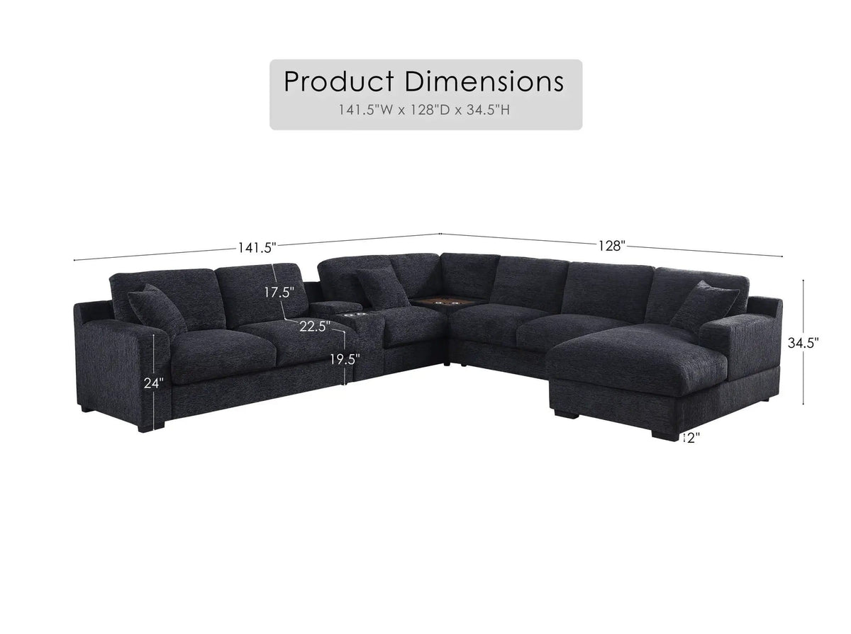 Celine Fabric Corner Sectional Sofa With Right-Facing Chaise, Cupholders, And | 3 Pieces | Fabric | Living Room