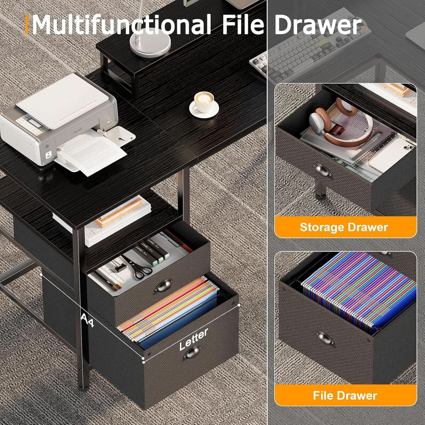 Fifty Nine Inch L Shaped Desk With Black Storage Drawers Unit from PriceLows™