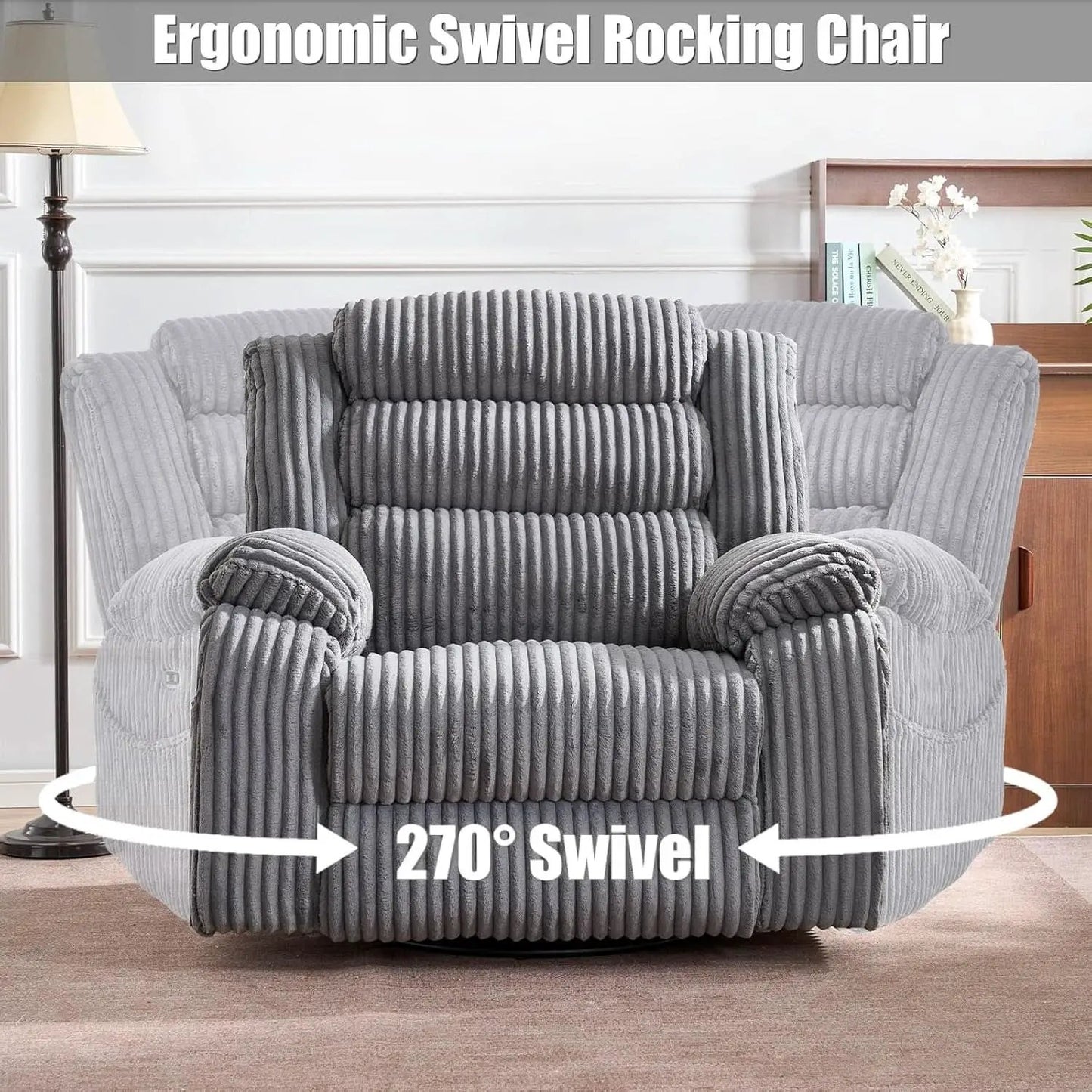 Grey Heated Massage Power Recliner With USB Port Charging from PriceLows™