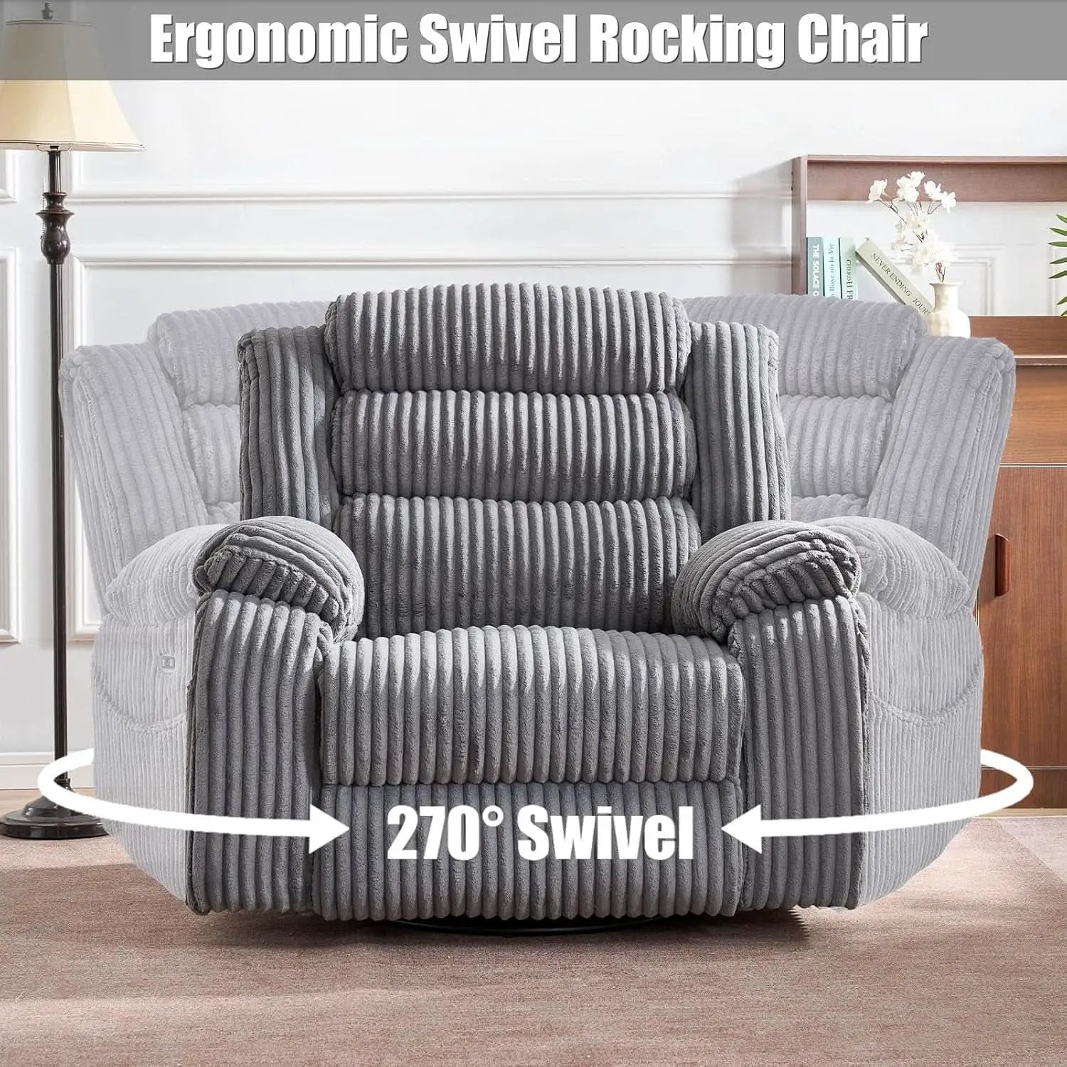 Grey Heated Massage Power Recliner With USB Port Charging from PriceLows™