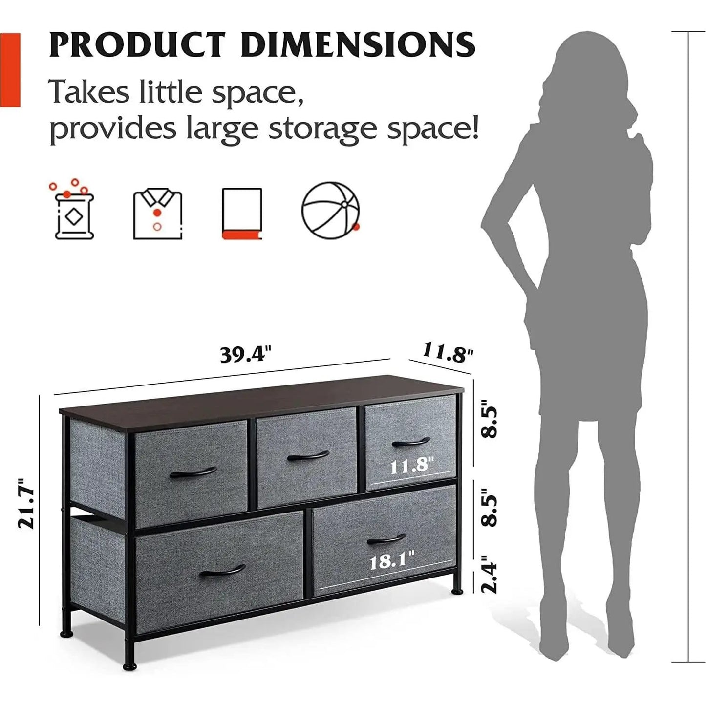5 Drawer Fabric Dresser Organizer For Bedroom Storage from PriceLows™