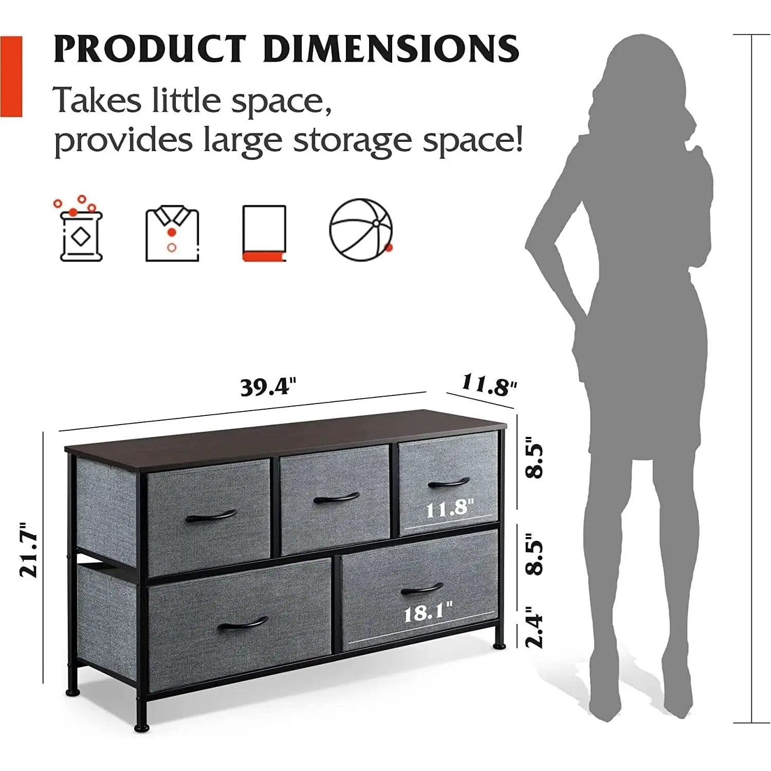 5 Drawer Fabric Dresser Organizer For Bedroom Storage from PriceLows™