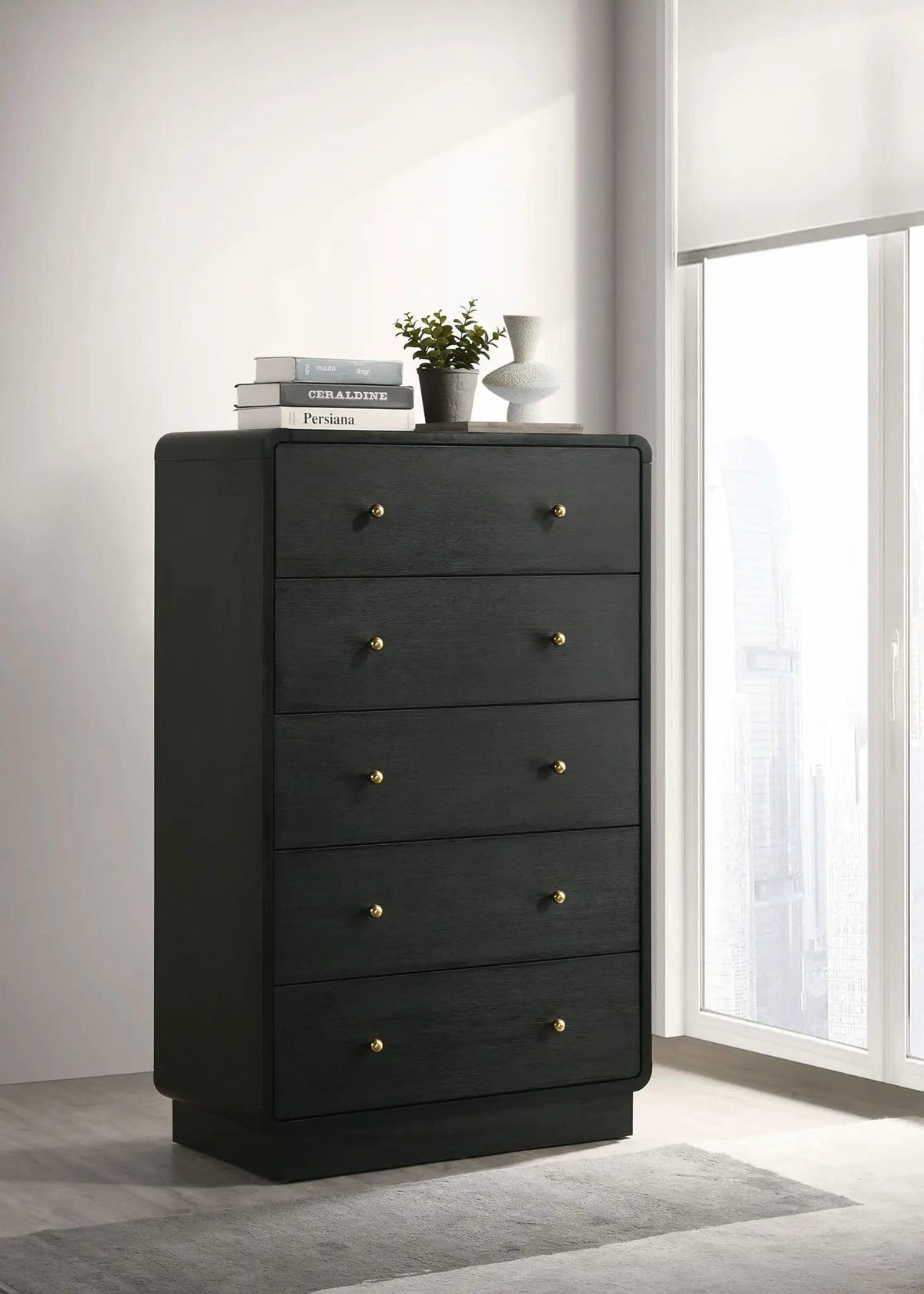 Cavelle 5-drawer Chest of Drawers | 31.5 x 16.75 x 50.75 in | Brass | Black
