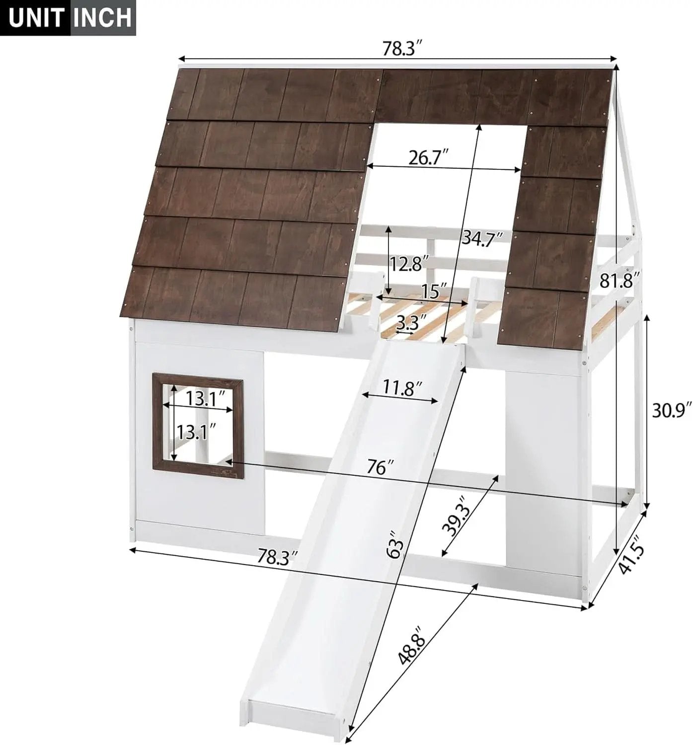 Twin Over Twin Bunk Bed With Slide For Kids Room Ready from PriceLows™