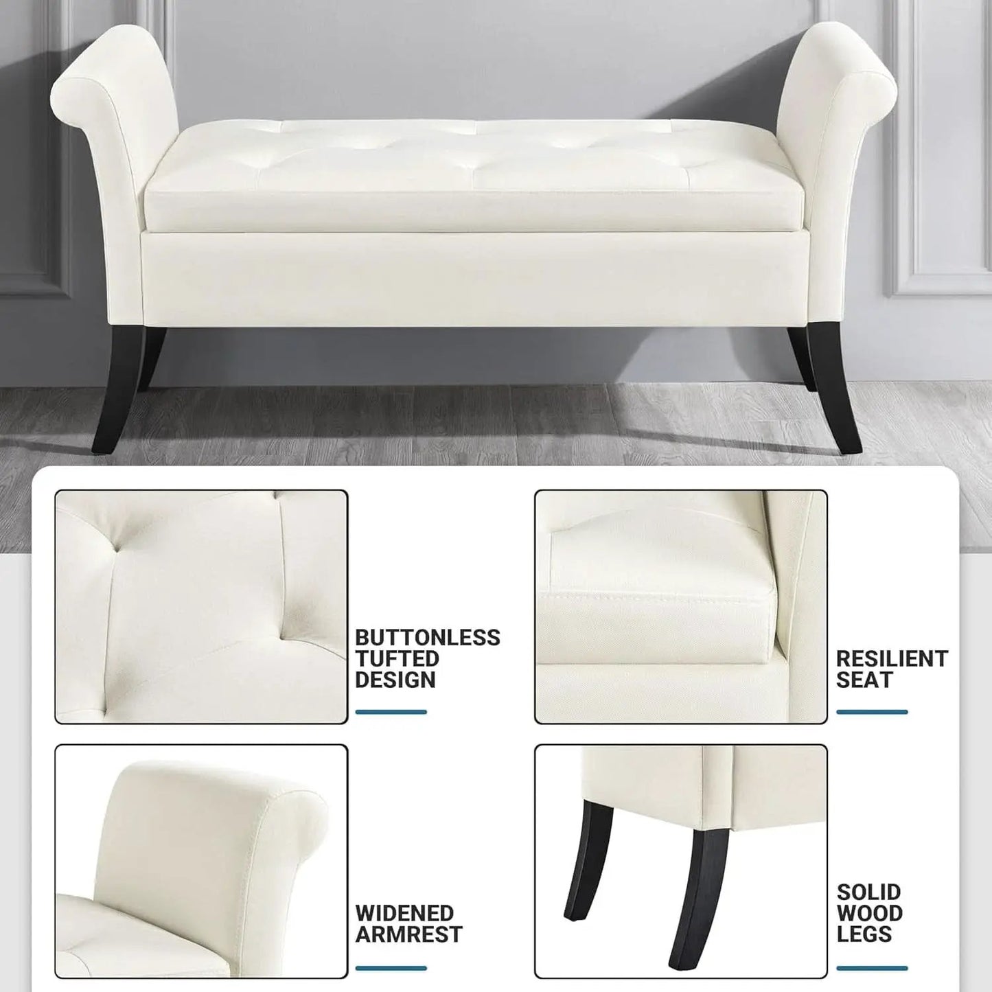 Fifty TwoInches Durable White Upholstered Storage Ottoman Bench from PriceLows™