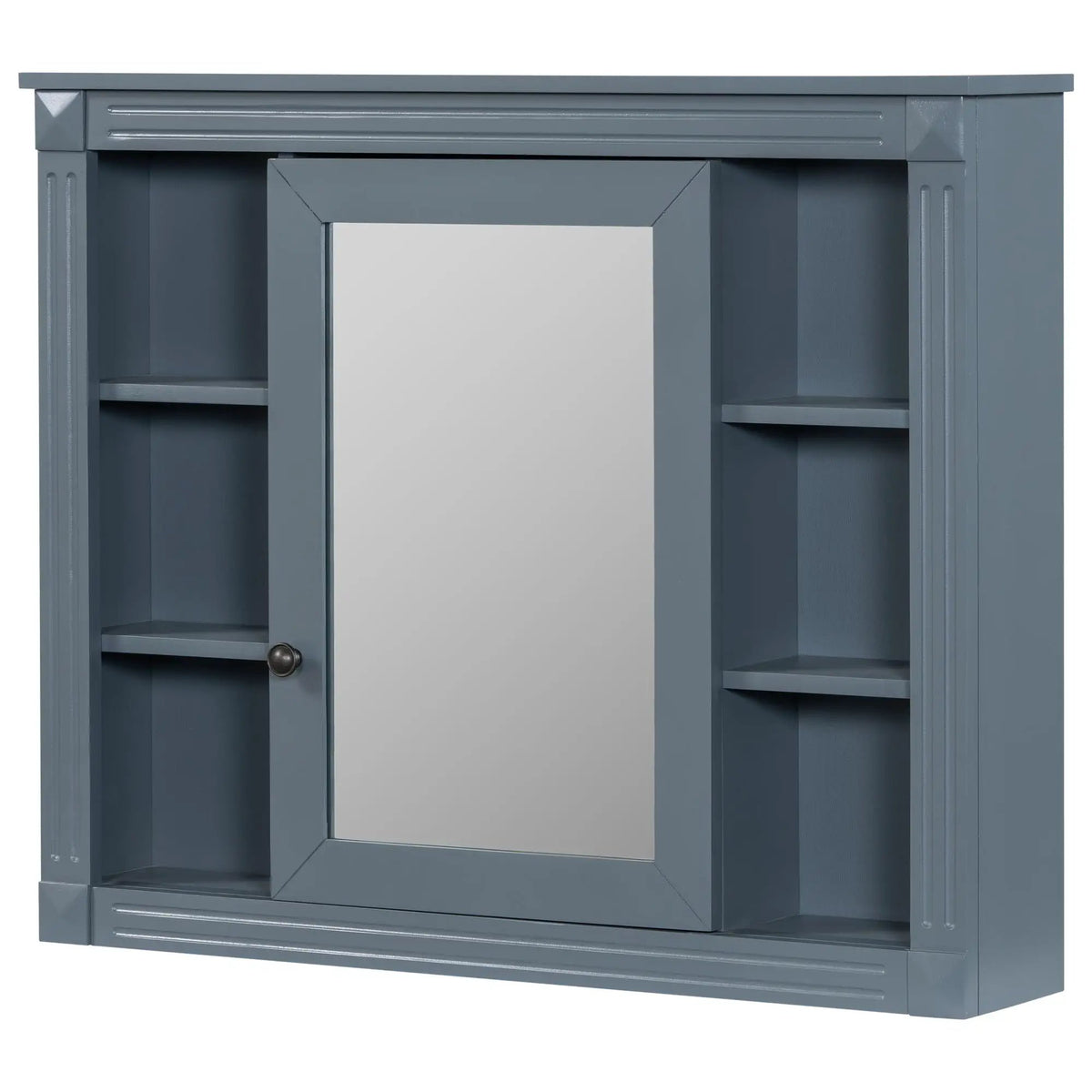 Bathroom Storage Cabinet With Mirror | 6 Open Shelves | Vintage Handle | Adjustable Interior