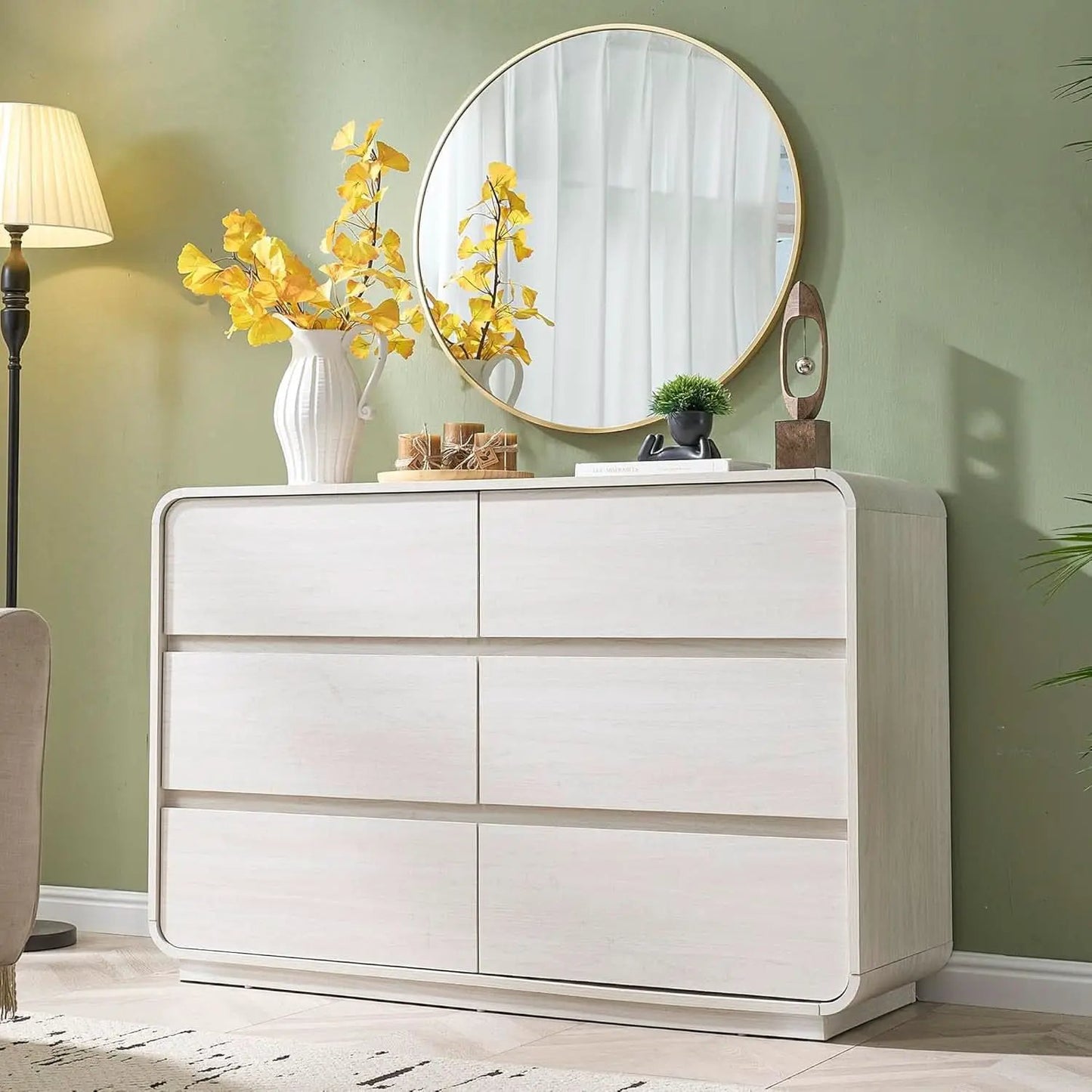 47 Inch White Dresser With Six Drawers Anti Tip Design from PriceLows™