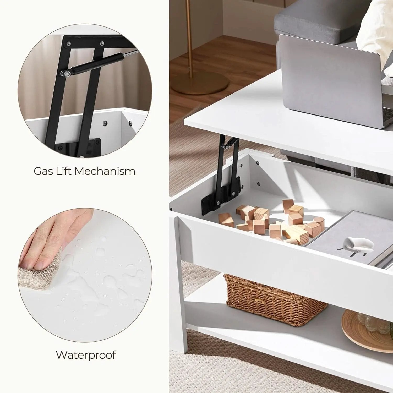 Lift Top Coffee Table With Hidden Compartment And White Finish from PriceLows™
