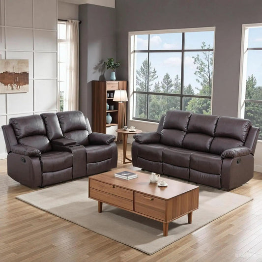 Brown Recliner Sofa With Pull Down Table Two Piece Set from PriceLows™