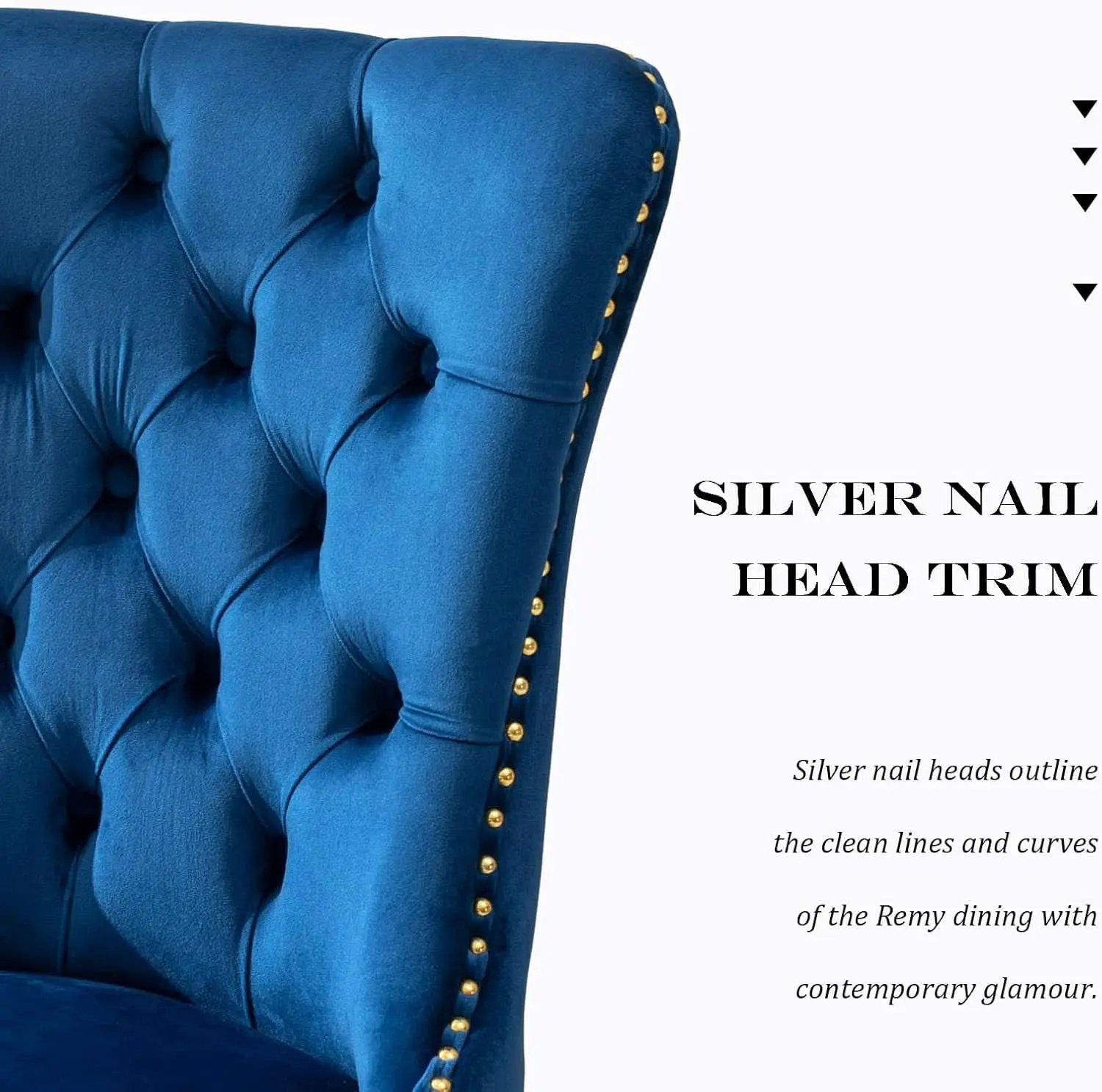 Blue Velvet Dining Chair Set Of 2 With Tufted Nailhead Trim from PriceLows™