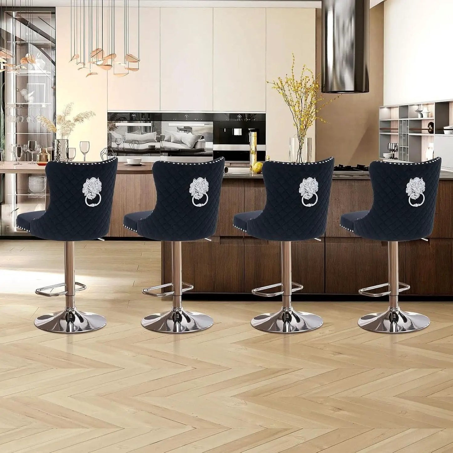 Velvet Swivel Bar Stools Adjustable Set Of 4 In Black from PriceLows™