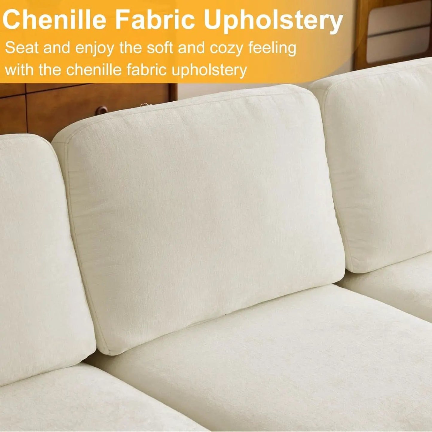 U Shape Sectional Sofa 111 Inch Beige Chenille Convertible from PriceLows™