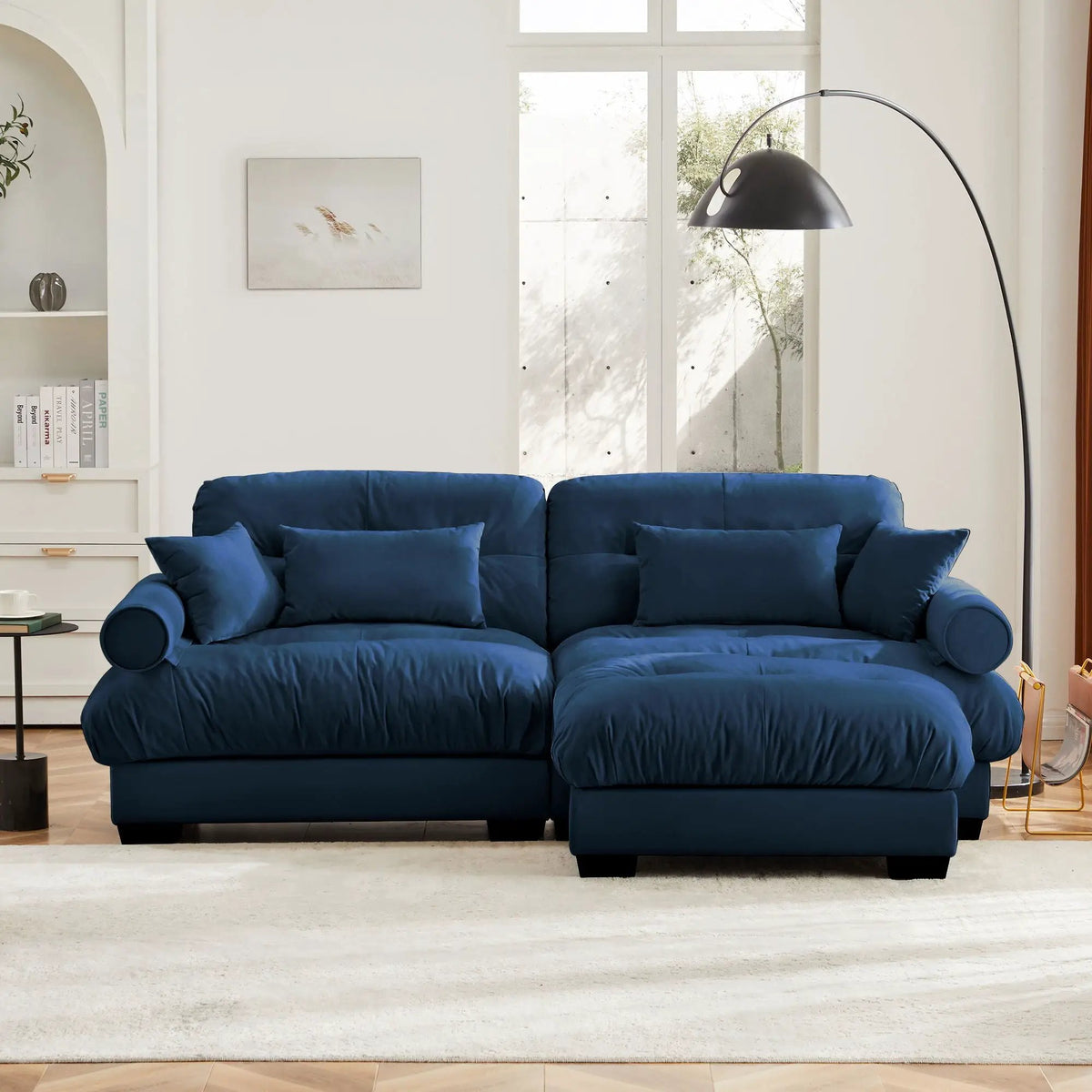 Modular Sectional Sofa | Deep Comfort Cushions | Vintage Fabric Ottoman