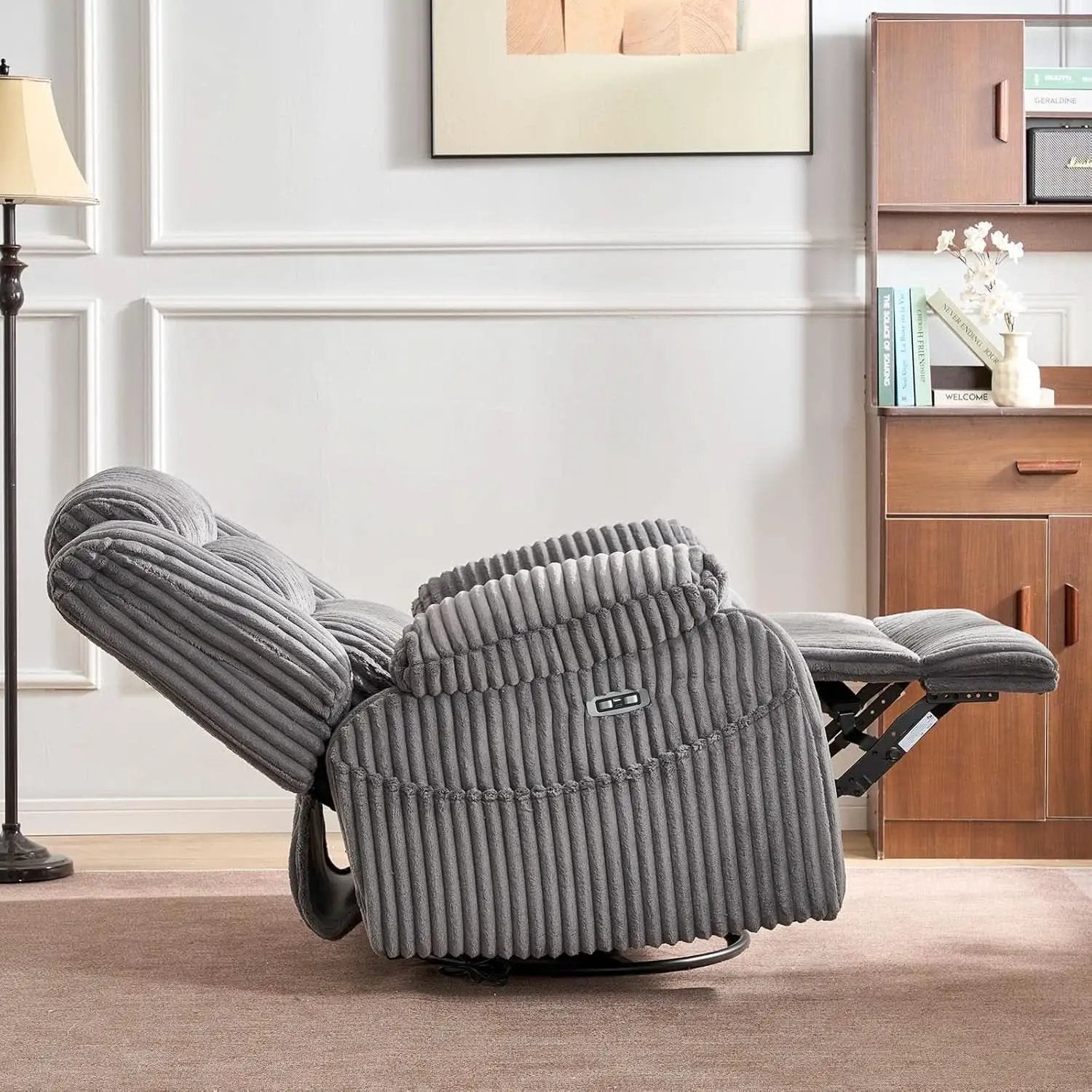 Grey Heated Massage Power Recliner With USB Port Charging from PriceLows™
