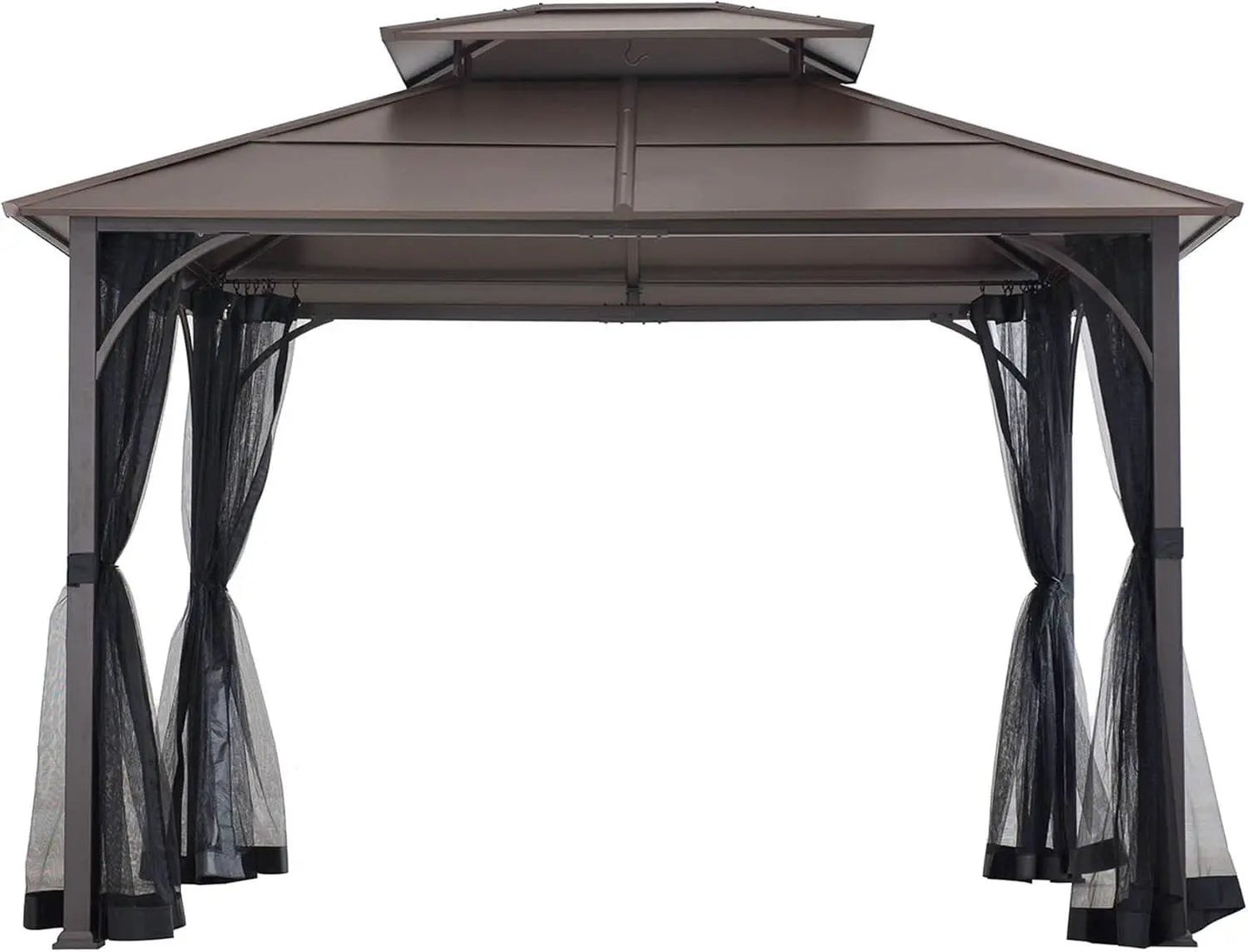 10x12 Brown Hardtop Gazebo With Steel Frame And Netting For Outdoor Patio Garden Canopy Shelter from PriceLows™