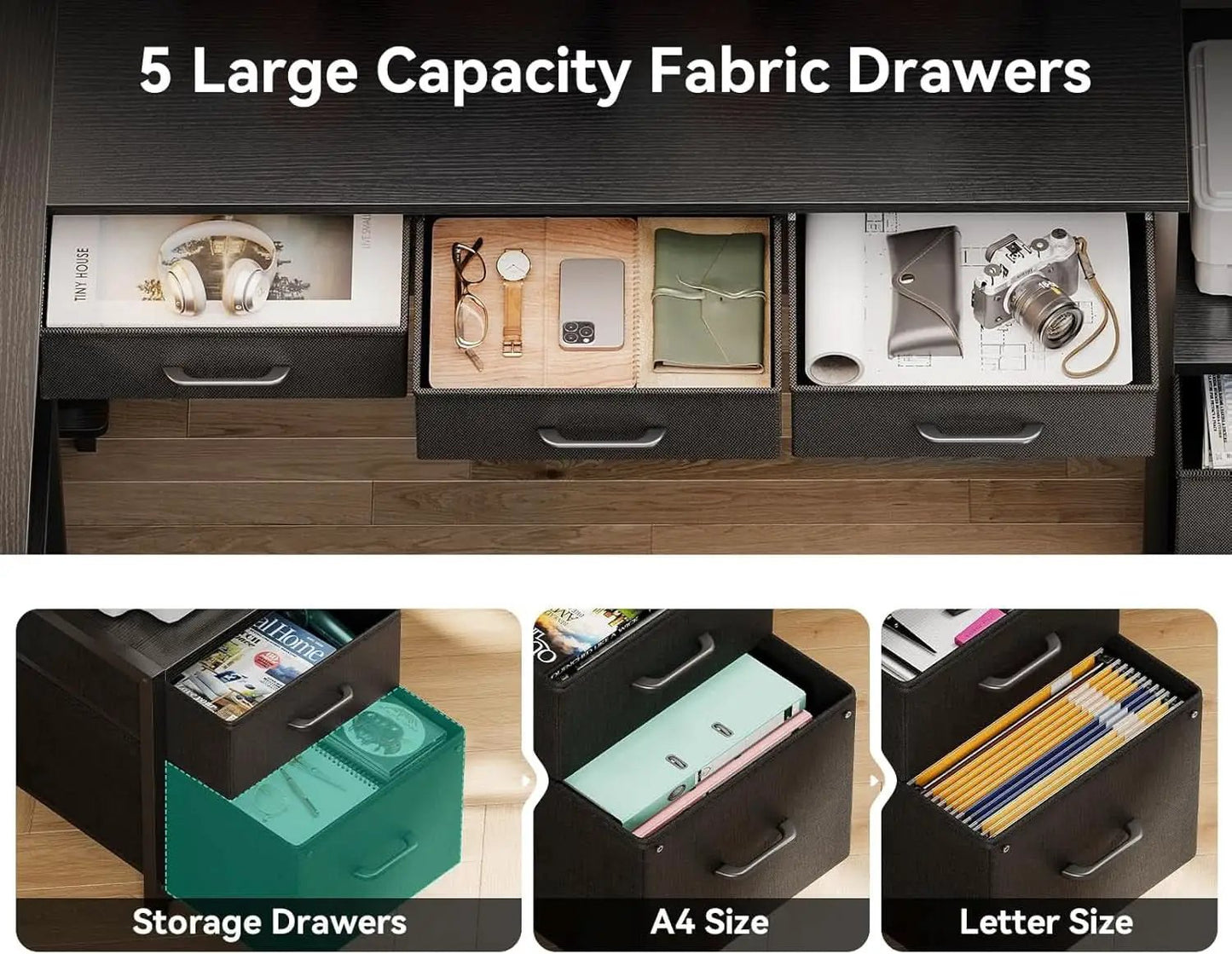 79 Inch L Shaped Desk With File Drawers Reversible Black from PriceLows™