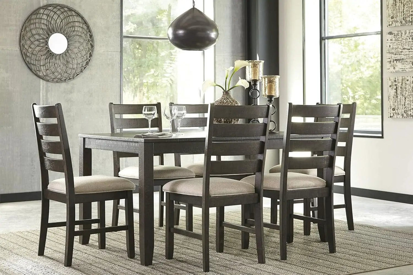 Brown Rectangular Dining Table Set Upholstered Chairs from PriceLows™