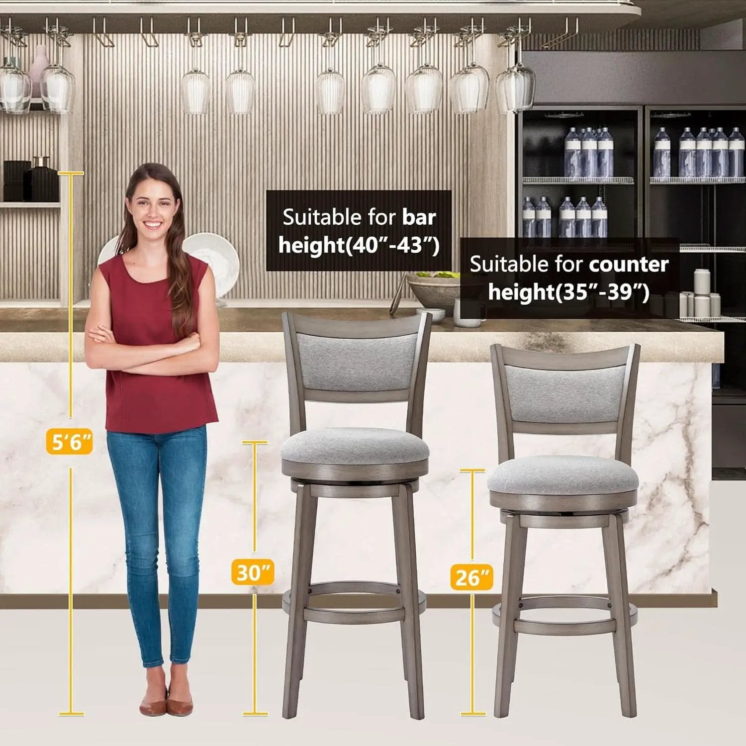 High Back Swivel Bar Stools Set of Two from PriceLows™