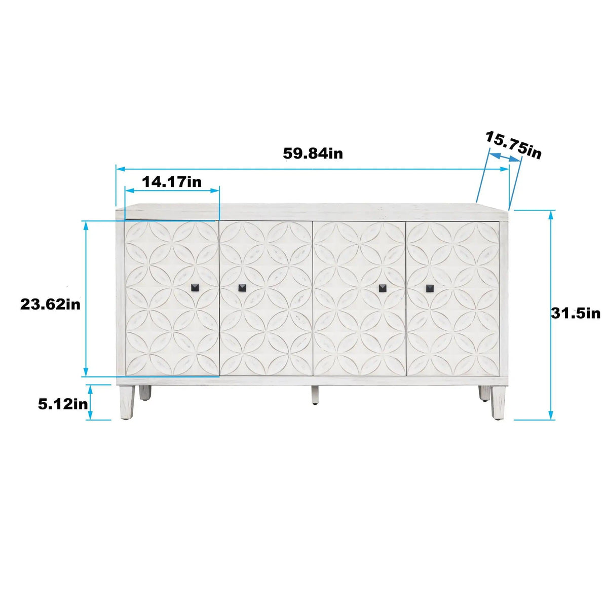 Accent Cabinet 4 Door Wooden Cabinet Sideboard Buffet Server Cabinet Storage | 59.84 x 15.75 x 31.5 in | Mdf | Dining Room