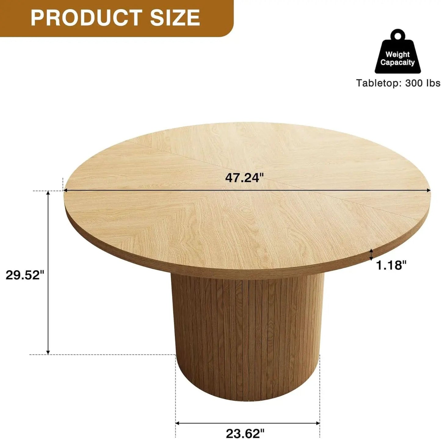 47 Inch Round Dining Table Natural Wood Farmhouse Fluted from PriceLows™