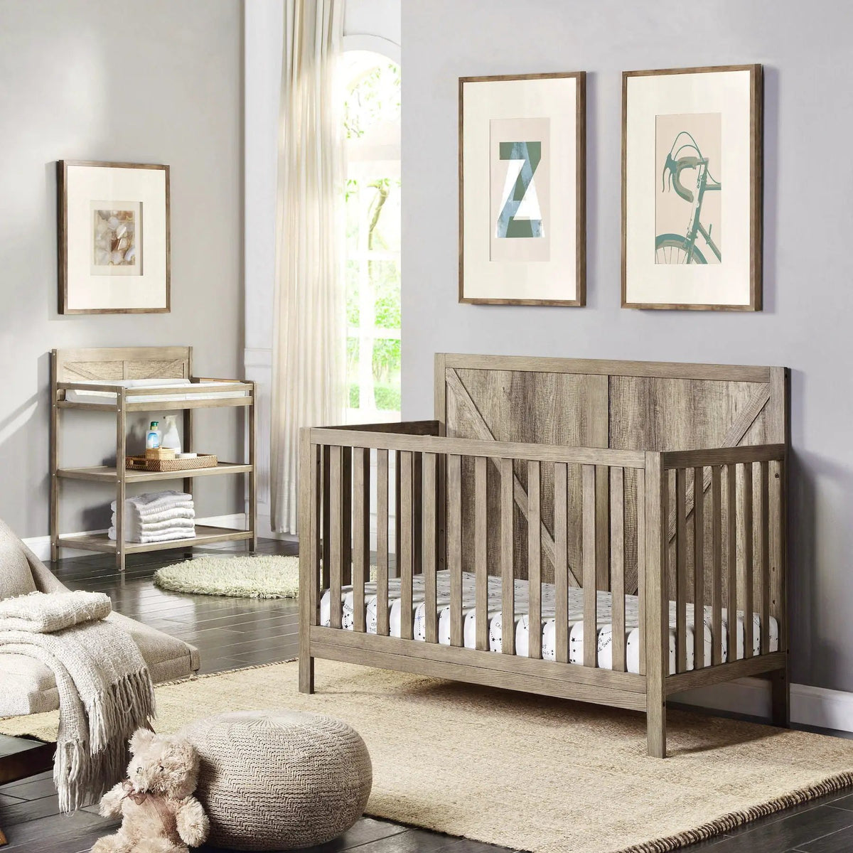 Barnside Changing Table | Vintage Style | 4 Side Rails | Two Storage Shelves