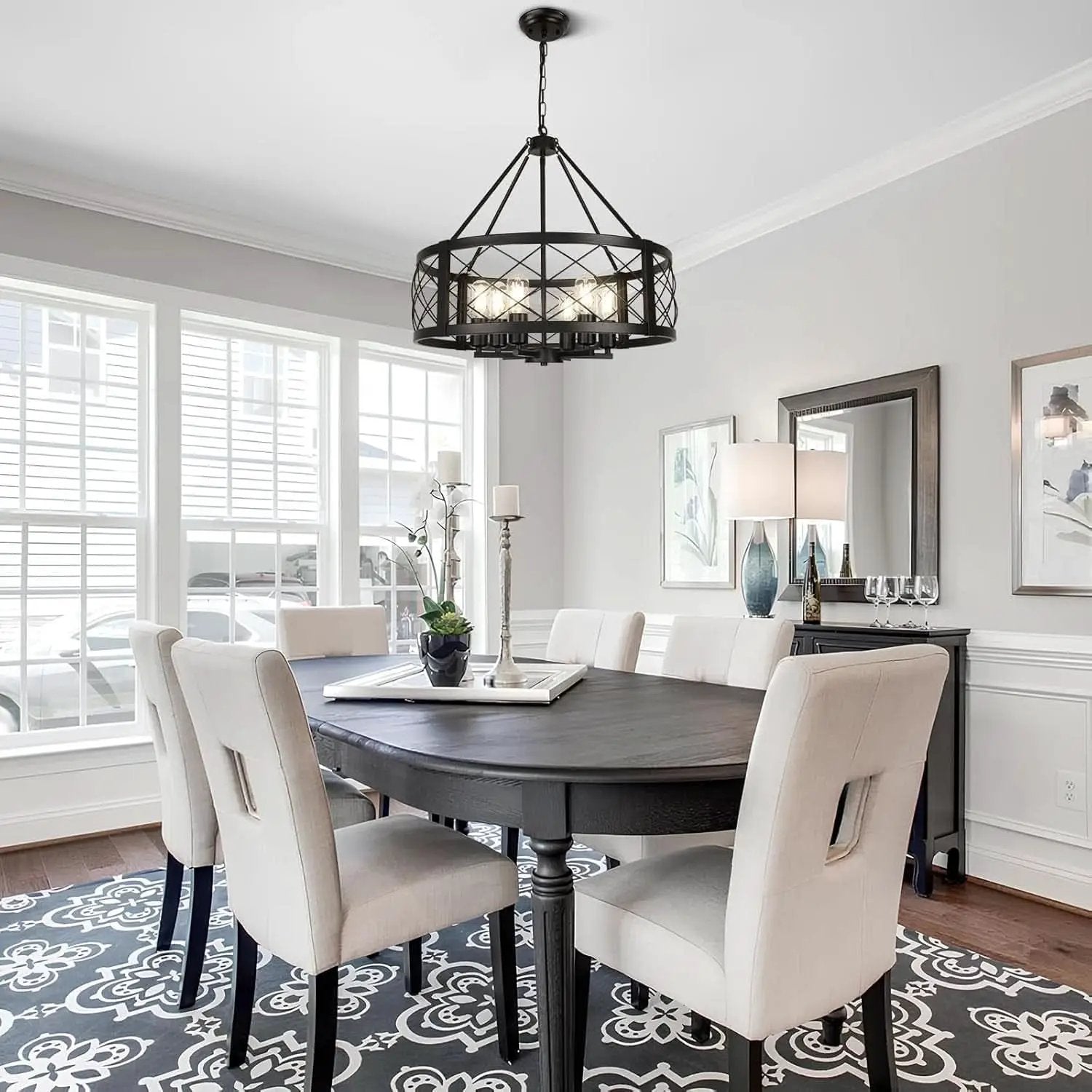 6 Light Black Rustic Drum Chandelier For Dining Room from PriceLows™