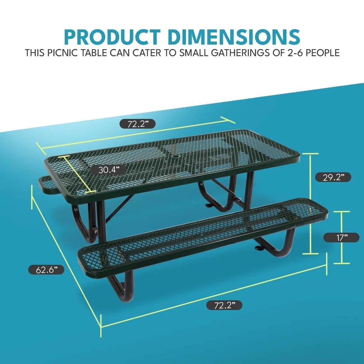 Outdoor Steel Picnic Rectangular Table With Umbrella Pole | 3 Pieces | Steel & Metal | Dining Room