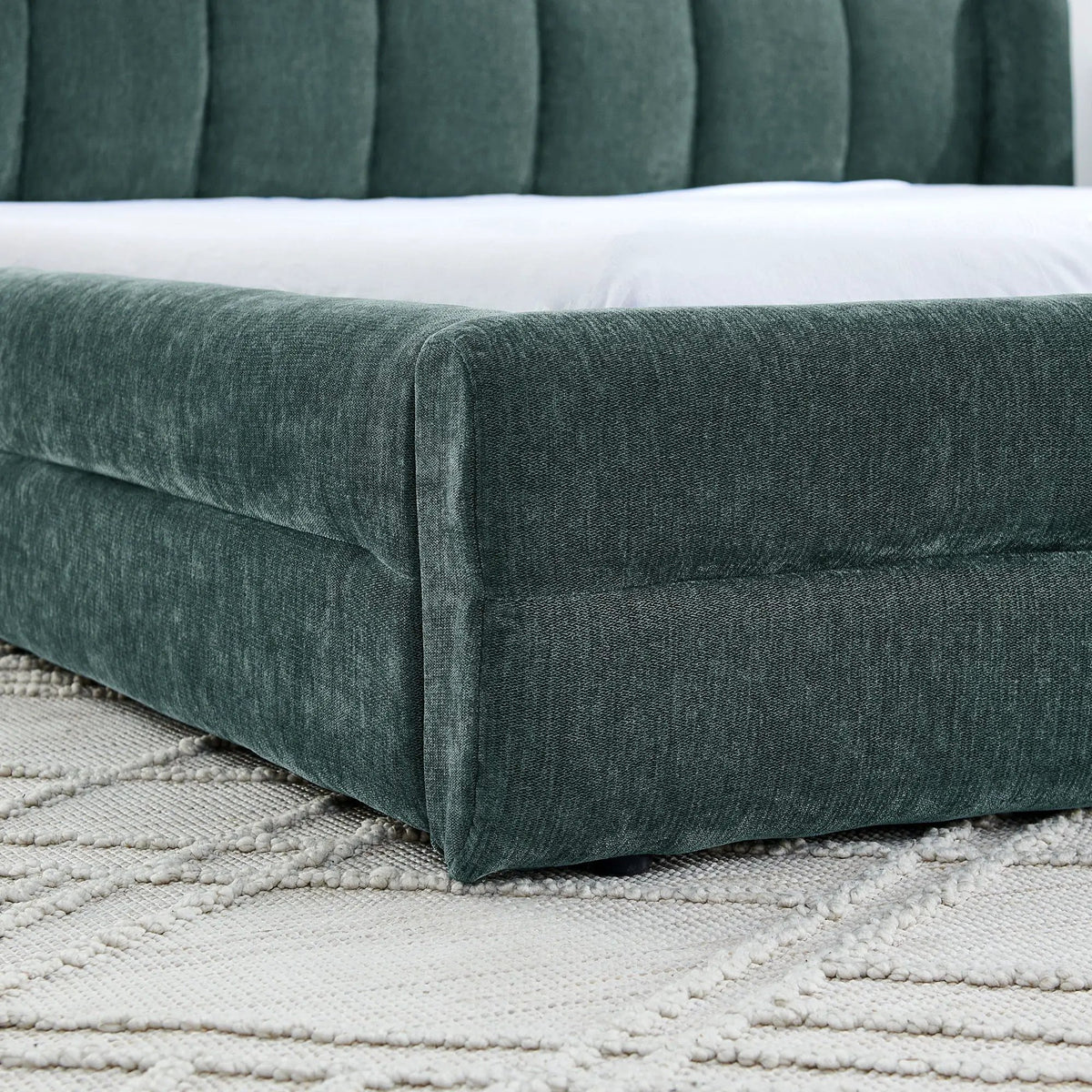 Modern Upholstered Bed Frame | Queen Size | Thick Fabric Upholstery | Grounded Headboard Design