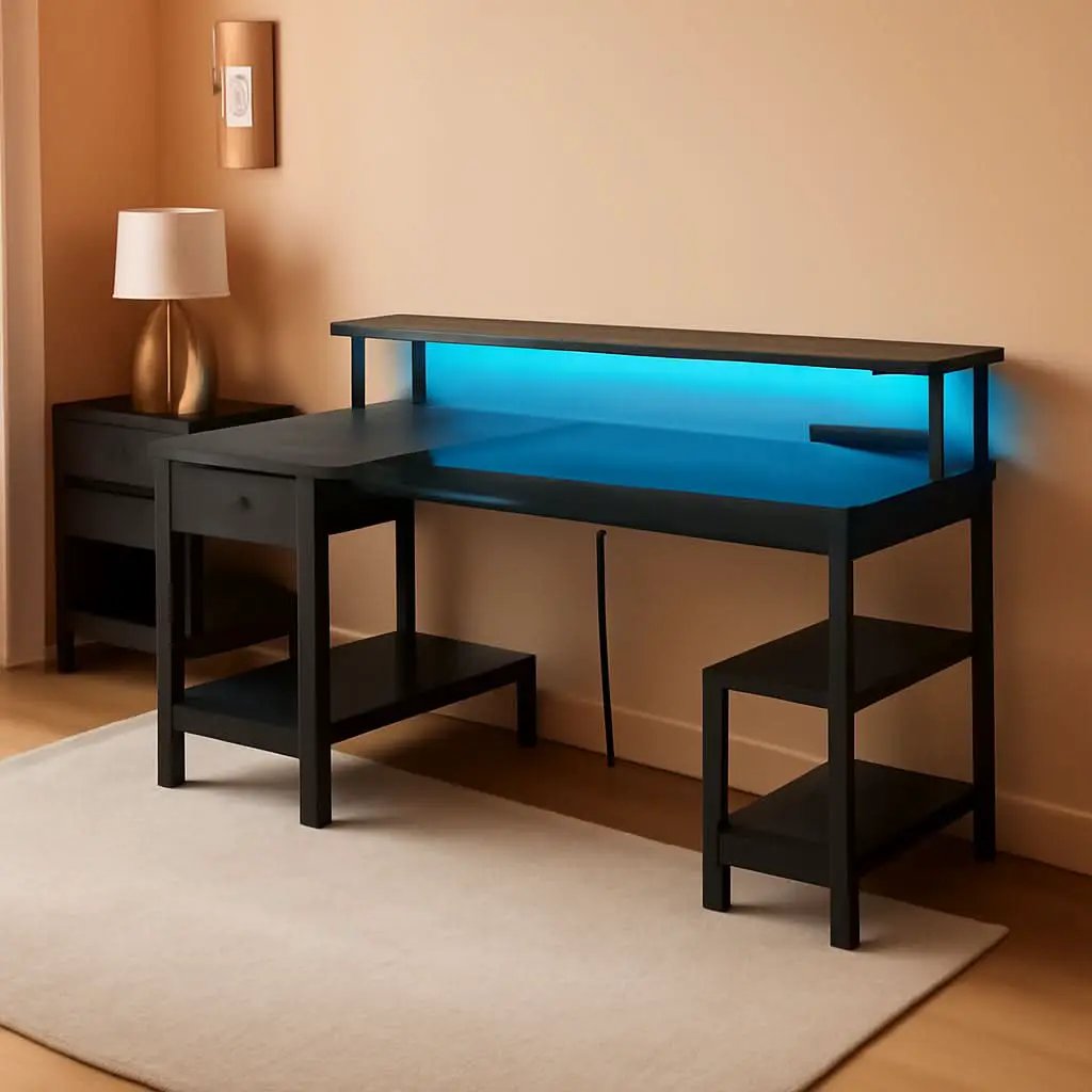 47 Inch L Shaped Desk With LED Lighting And Power Outlets from PriceLows™