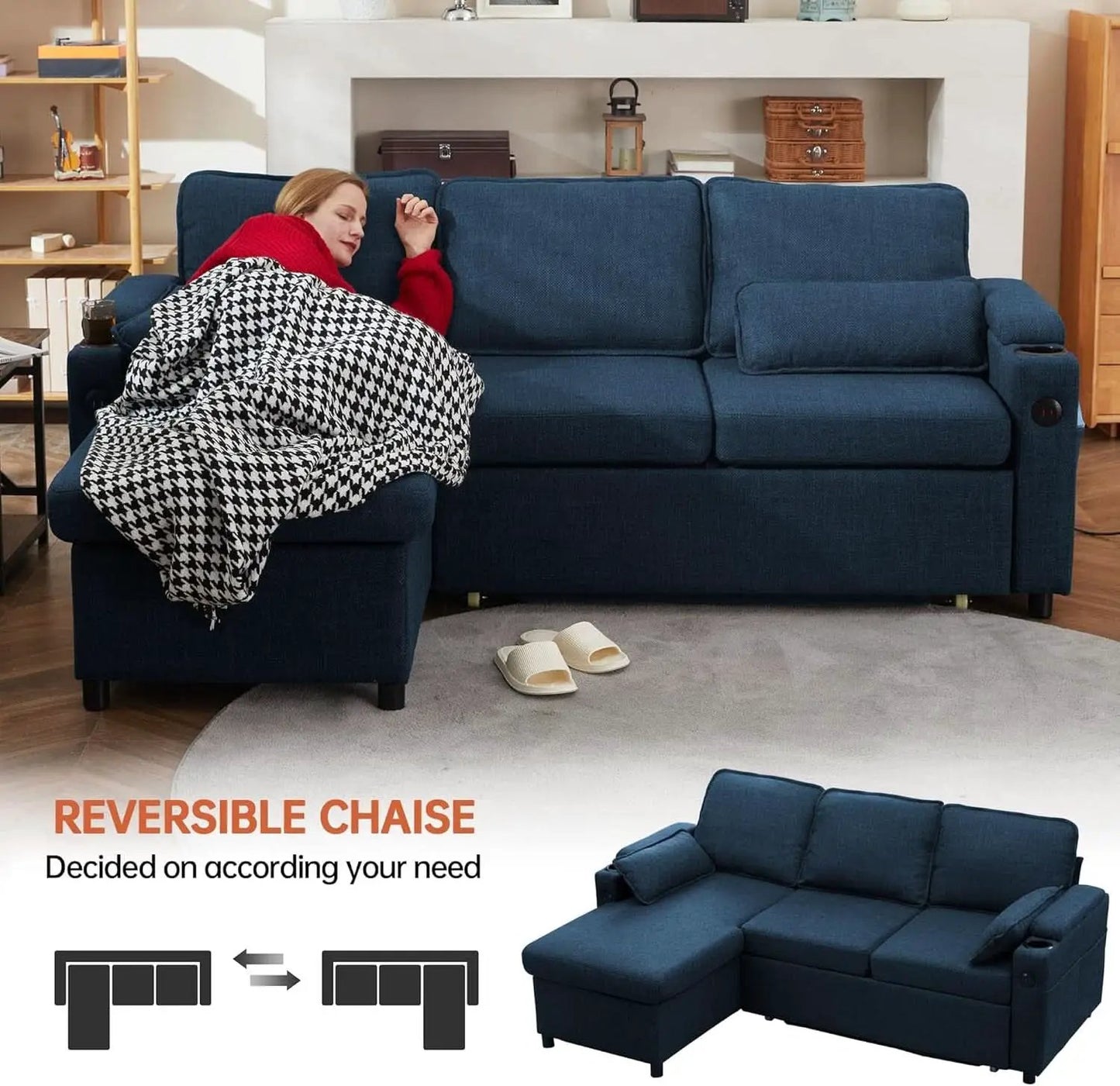 Cerulean Linen Convertible Sleeper Sofa With Pullout from PriceLows™