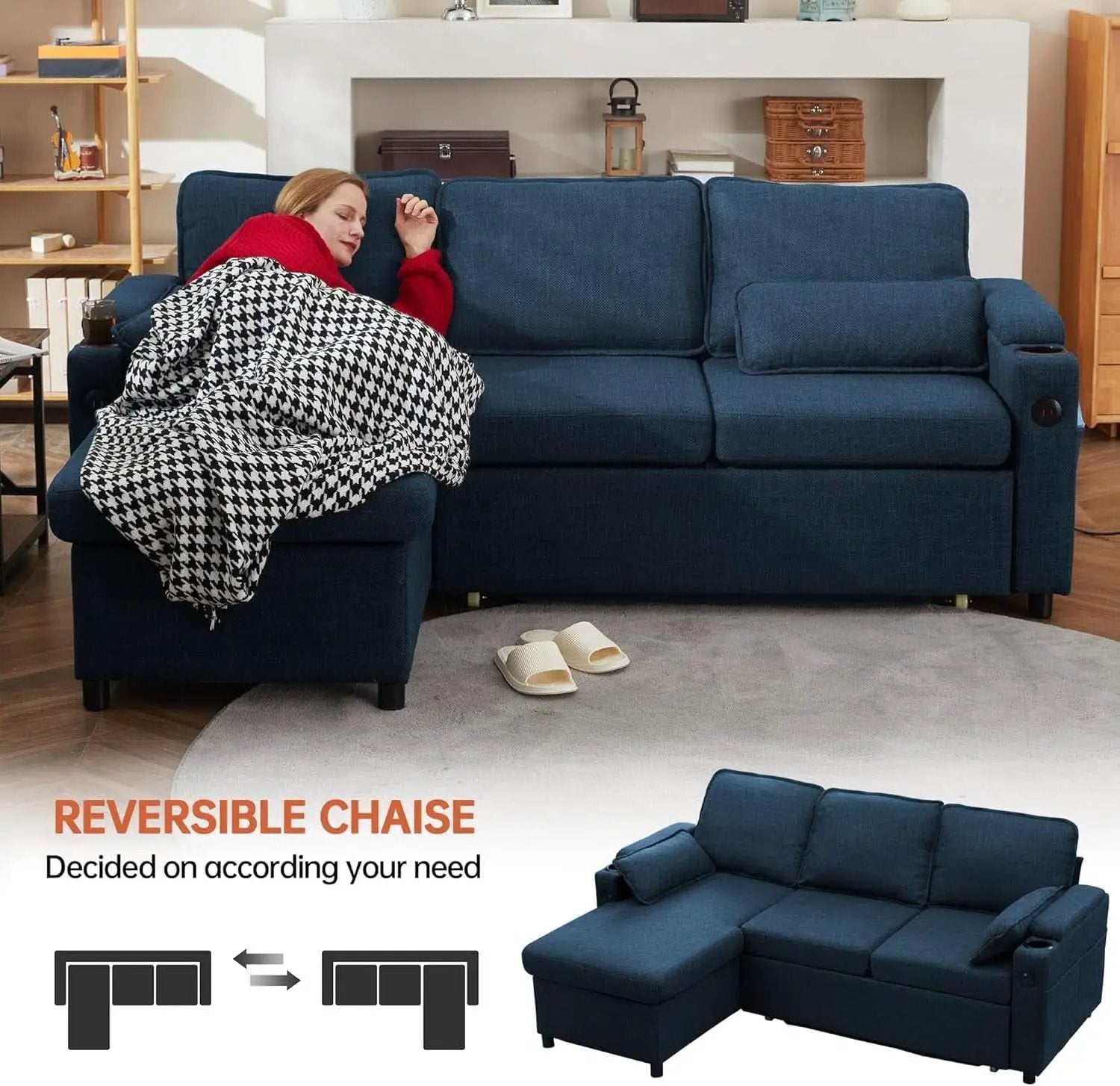 Cerulean Linen Convertible Sleeper Sofa With Pullout from PriceLows™