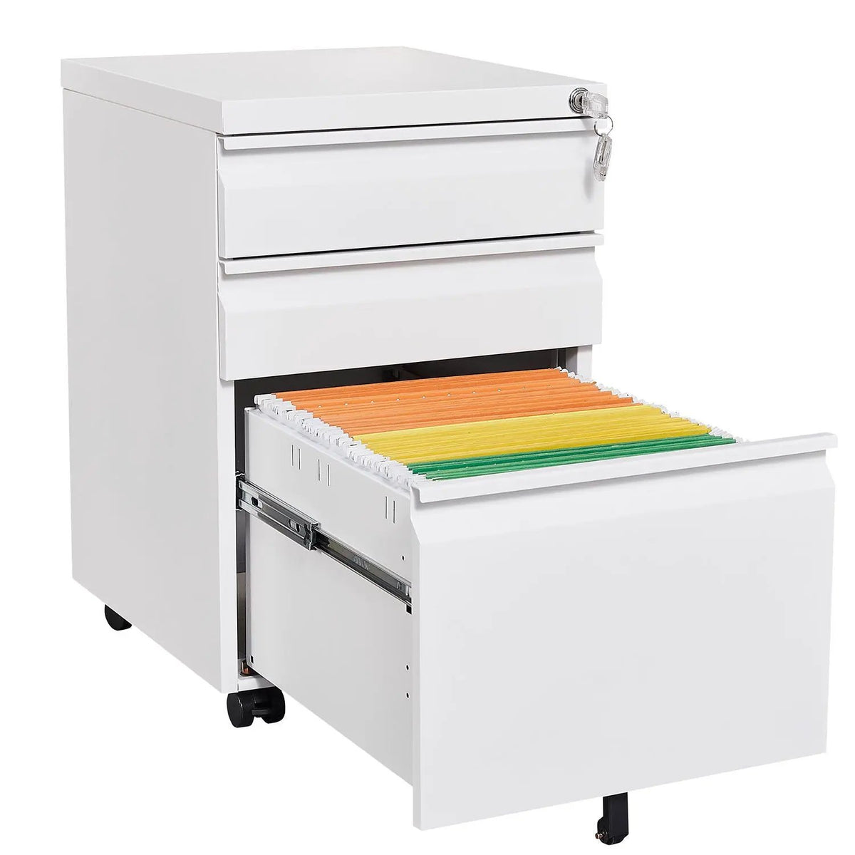 Mobile Filing Cabinet | 3 Drawers | Lockable Metal | Legal And Letter Size