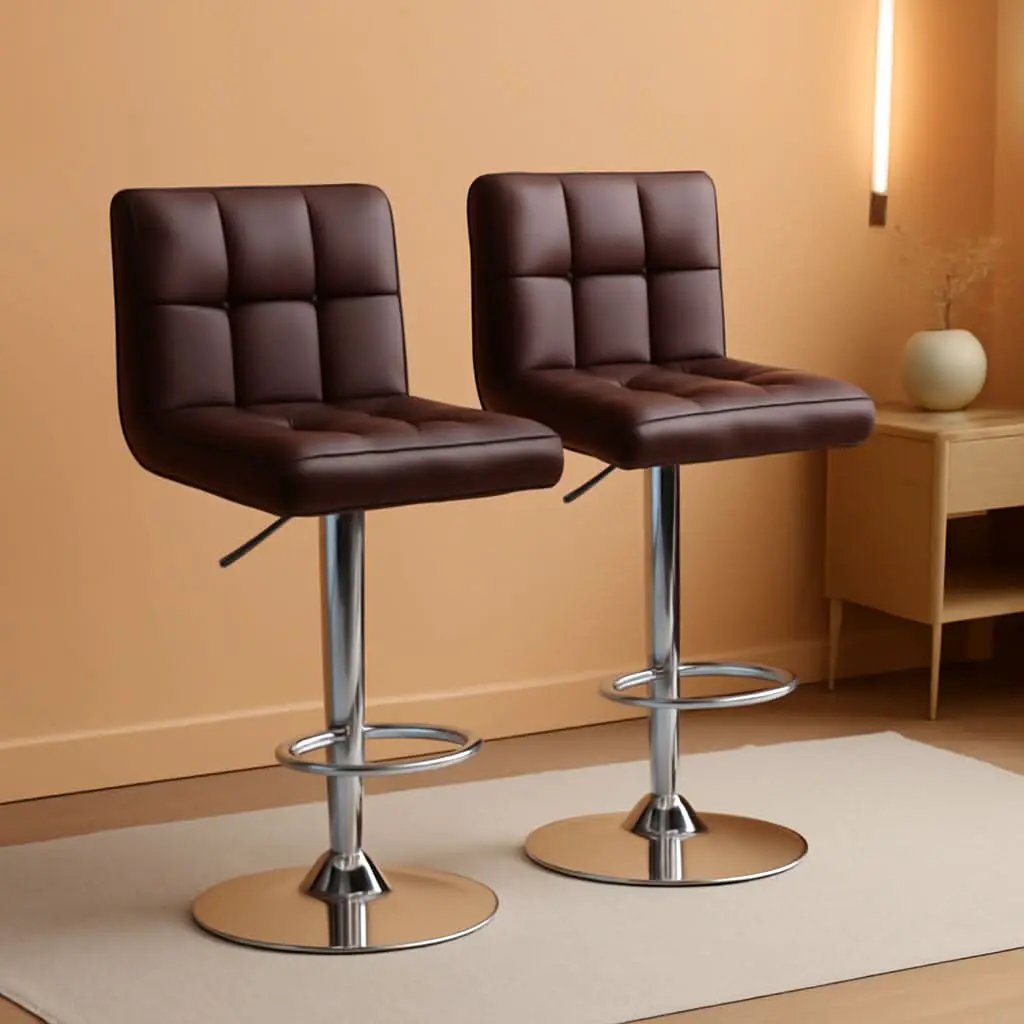Bar Stools Set Of 2 Adjustable PU Leather Swivel Brown from PriceLows™