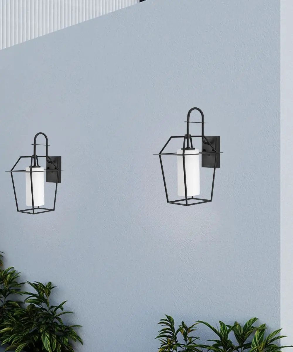 Outdoor Wall Lantern | Etched Opal Glass | Textured Black Finish | 18 Inch