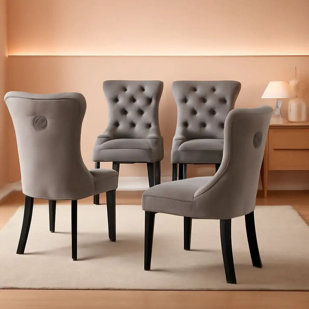 Grey Velvet Tufted Dining Chairs 4 Pack With Nailhead Trim from PriceLows™