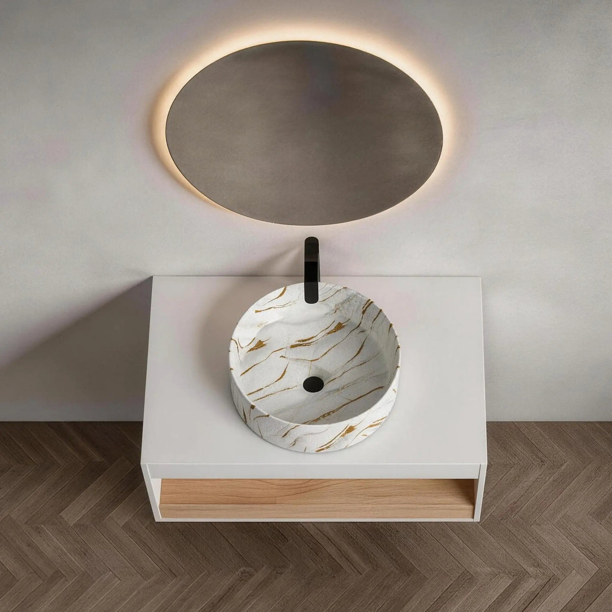 Floating Bathroom Vanity | Wall Mounted | Ceramic Vessel Sink | White